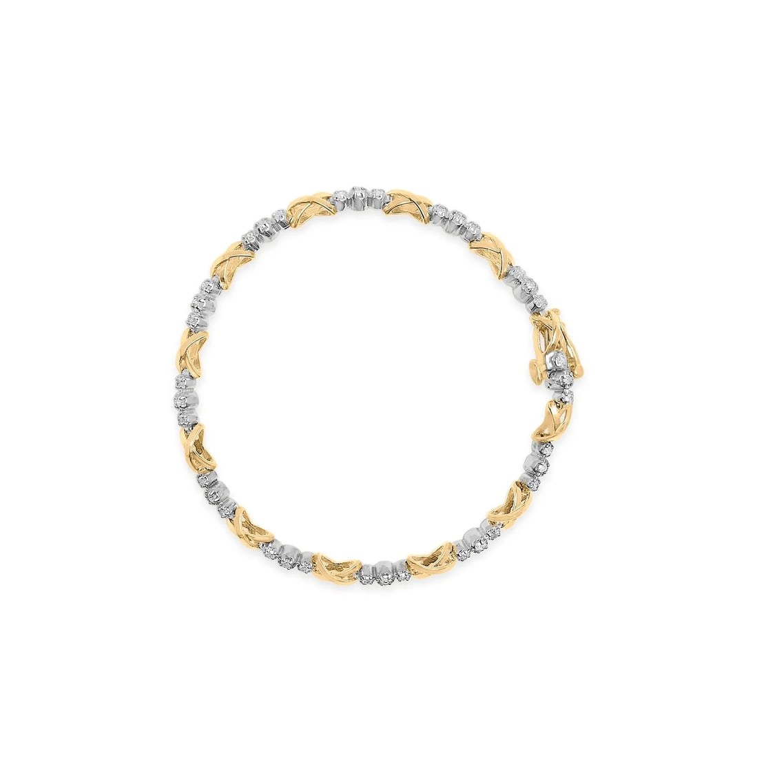 10K Two-Tone Gold 1/2 Cttw Diamond Alternating 3 Stone and X-Link 7" Bracelet (I-J Color, I2-I3 Clar - 3