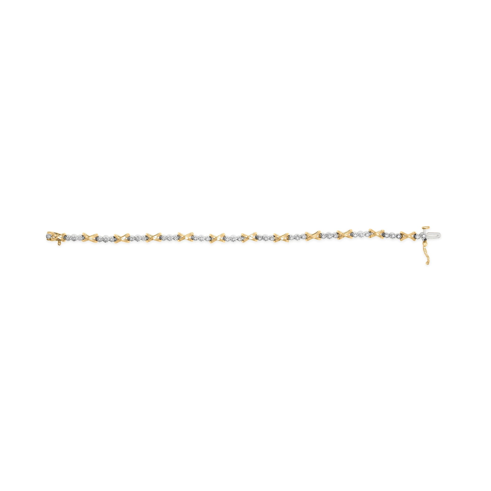 10K Two-Tone Gold 1/2 Cttw Diamond Alternating 3 Stone and X-Link 7" Bracelet (I-J Color, I2-I3 Clar - 4