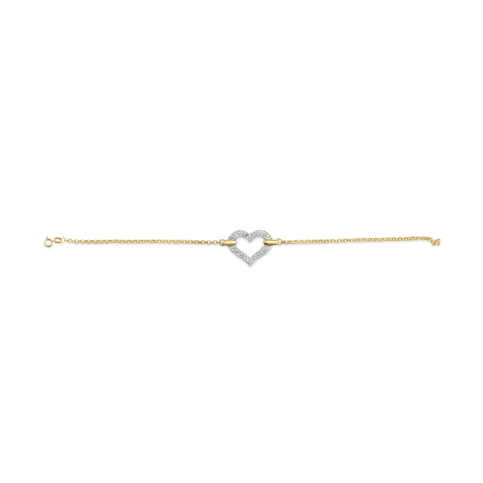 10K Two Tone Gold 1/4 Cttw Diamond Encrusted Heart Charm 7" Bracelet (H-I Color, I1-I2 Clarity) - 2