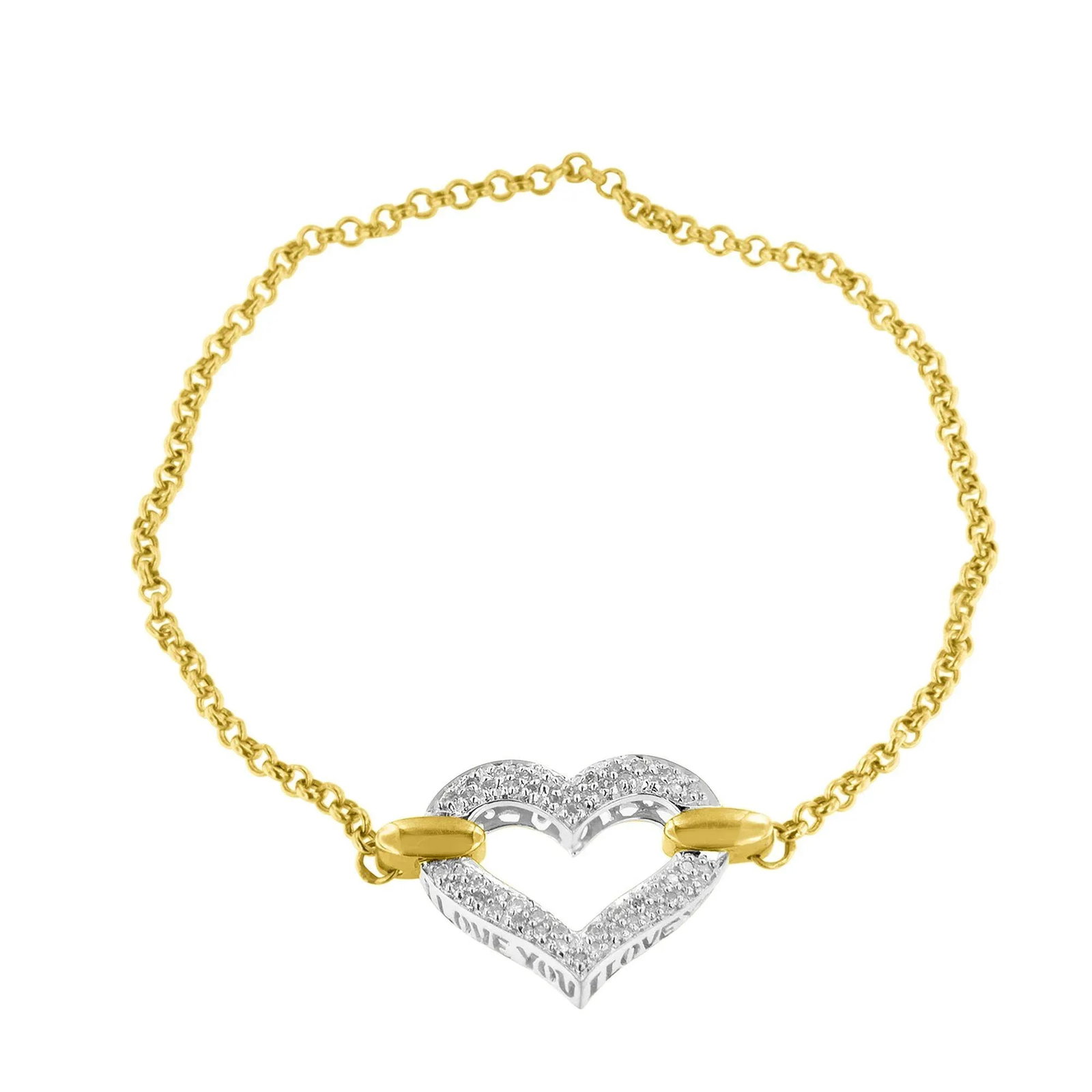 10K Two Tone Gold 1/4 Cttw Diamond Encrusted Heart Charm 7" Bracelet (H-I Color, I1-I2 Clarity) - 3