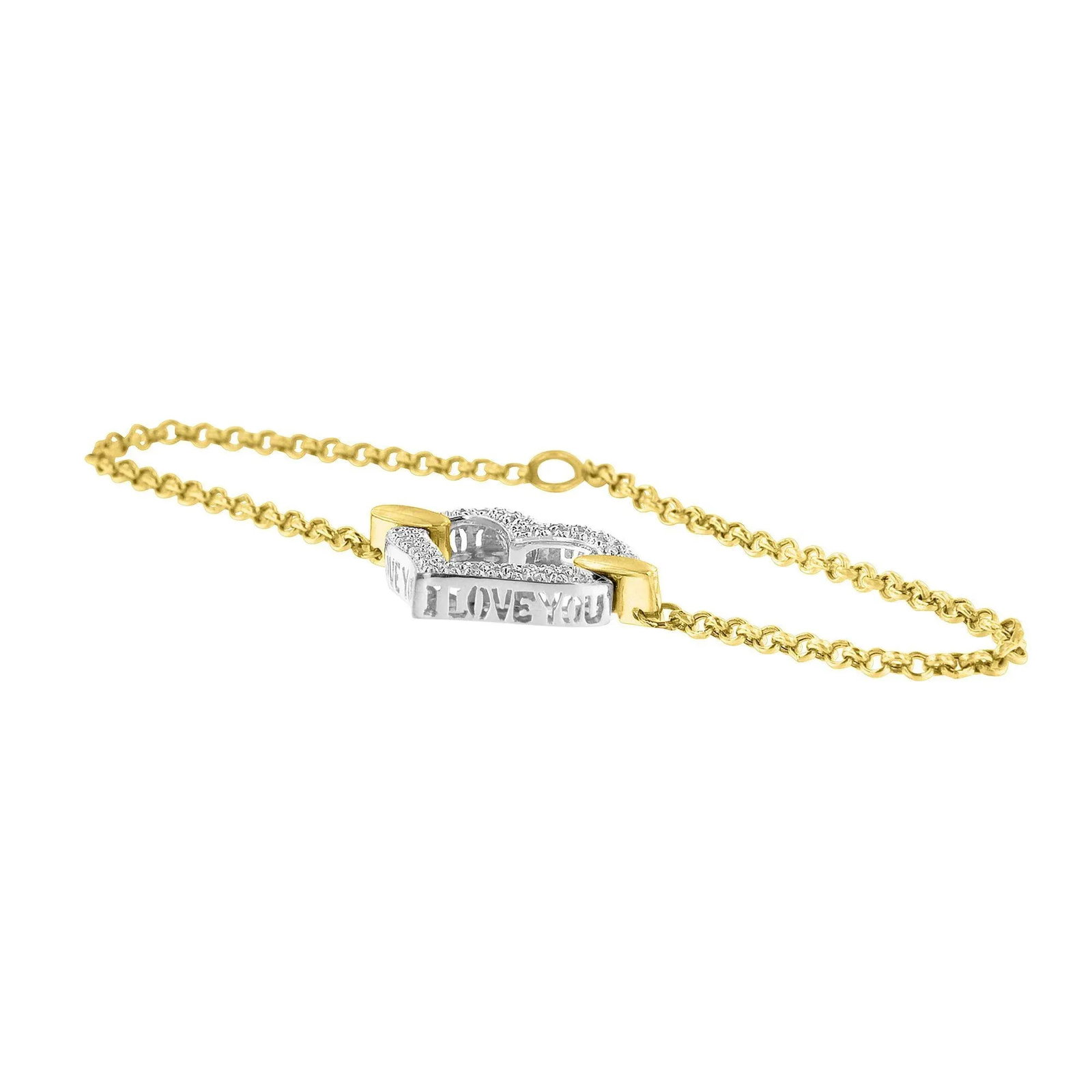 10K Two Tone Gold 1/4 Cttw Diamond Encrusted Heart Charm 7" Bracelet (H-I Color, I1-I2 Clarity) - 4