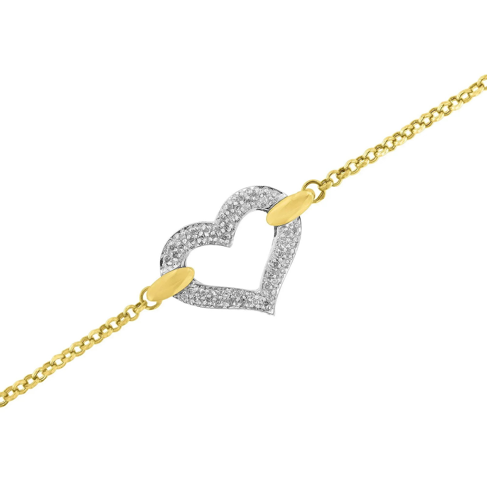 10K Two Tone Gold 1/4 Cttw Diamond Encrusted Heart Charm 7" Bracelet (H-I Color, I1-I2 Clarity) - 5