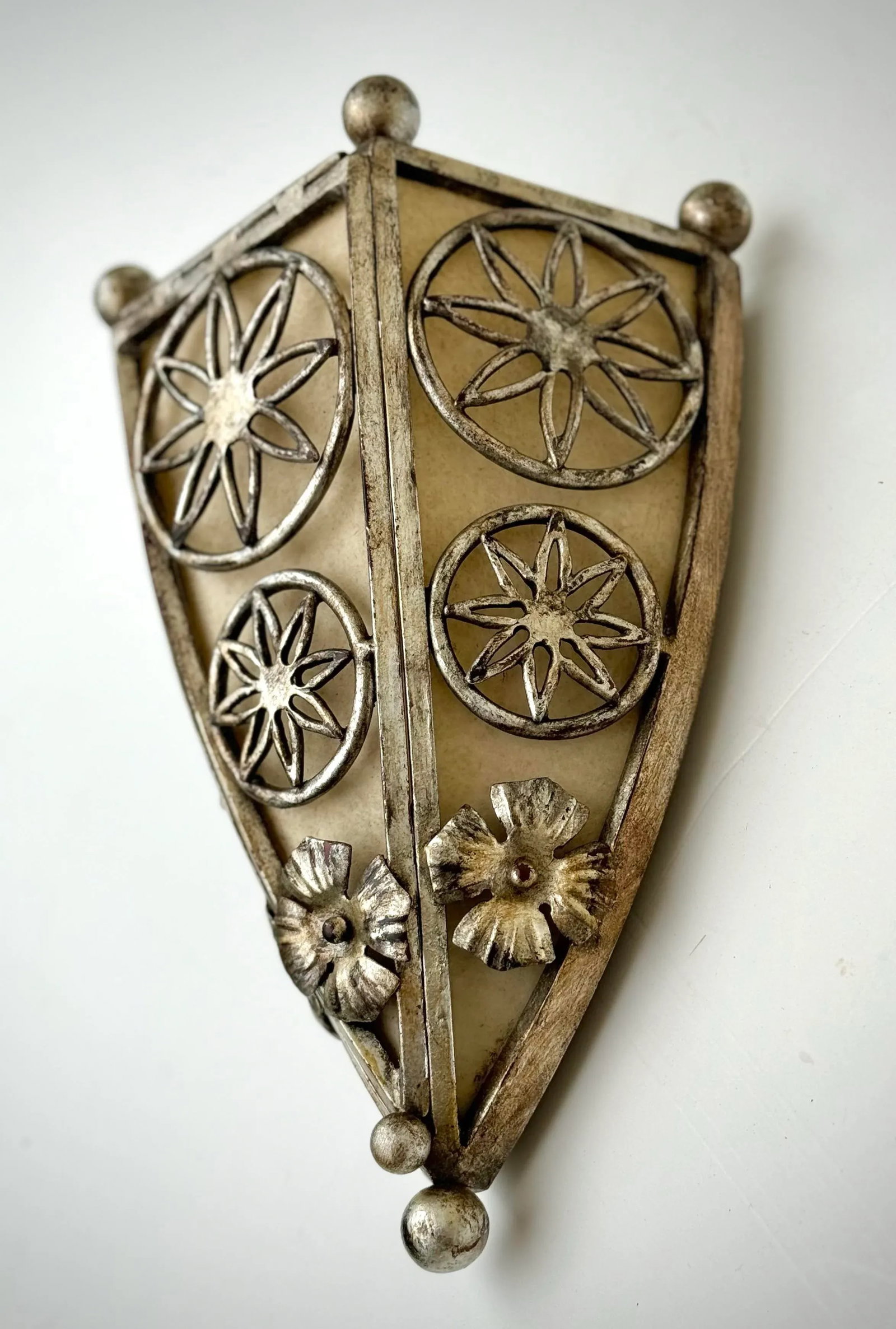 Vintage Wall Sconce: Paul Ferrante Spanish/Art Deco Style Sconce, Iron and Silver Gilt Wall Light - 2