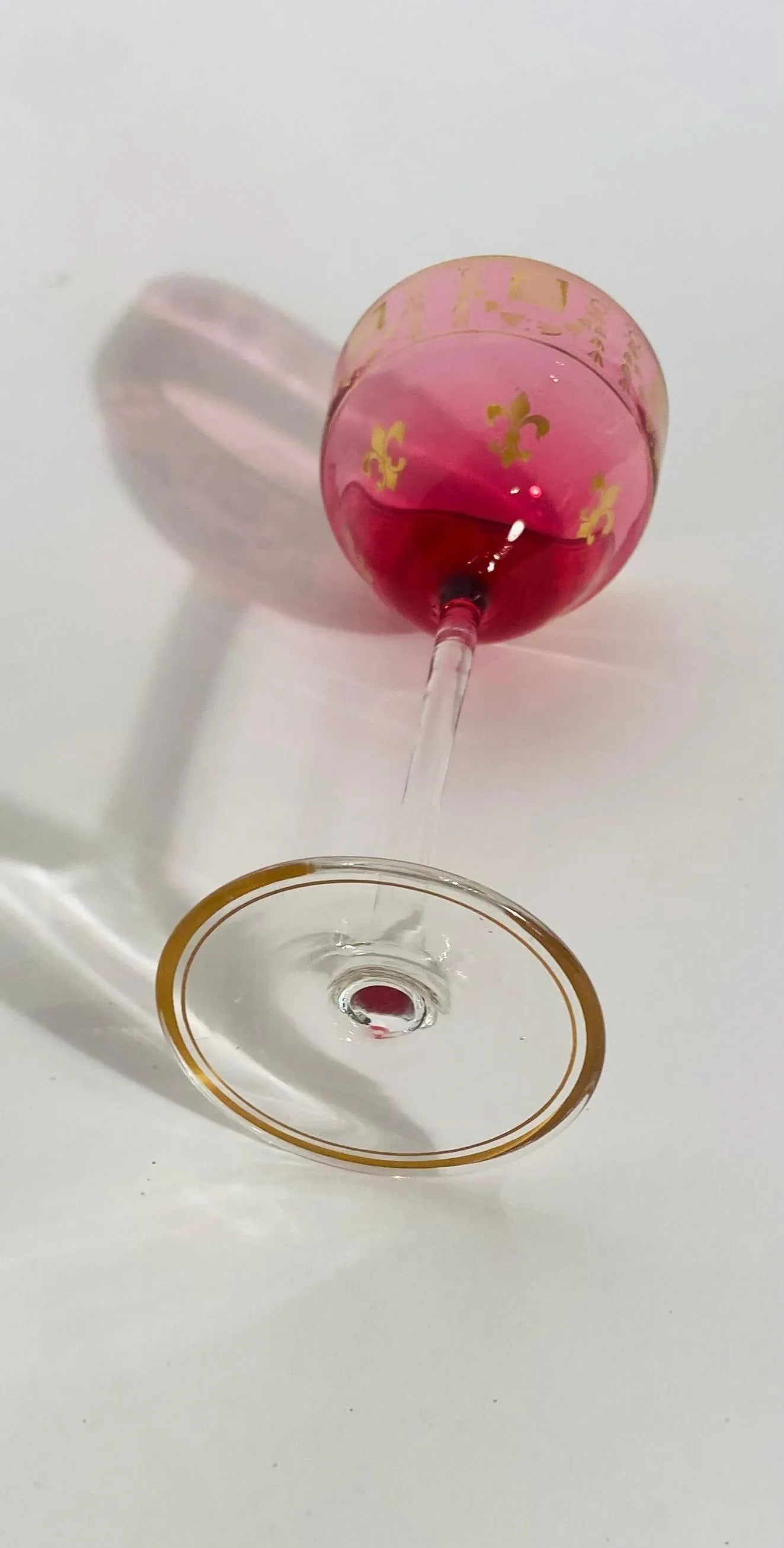 Ruby Gilt Wine Glasses, Antique French Circa 1900. Fleur de Lis - Set of 10 - 10