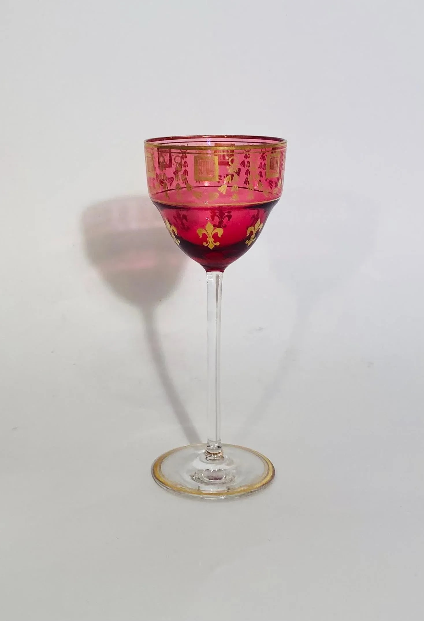 Ruby Gilt Wine Glasses, Antique French Circa 1900. Fleur de Lis - Set of 10 - 3