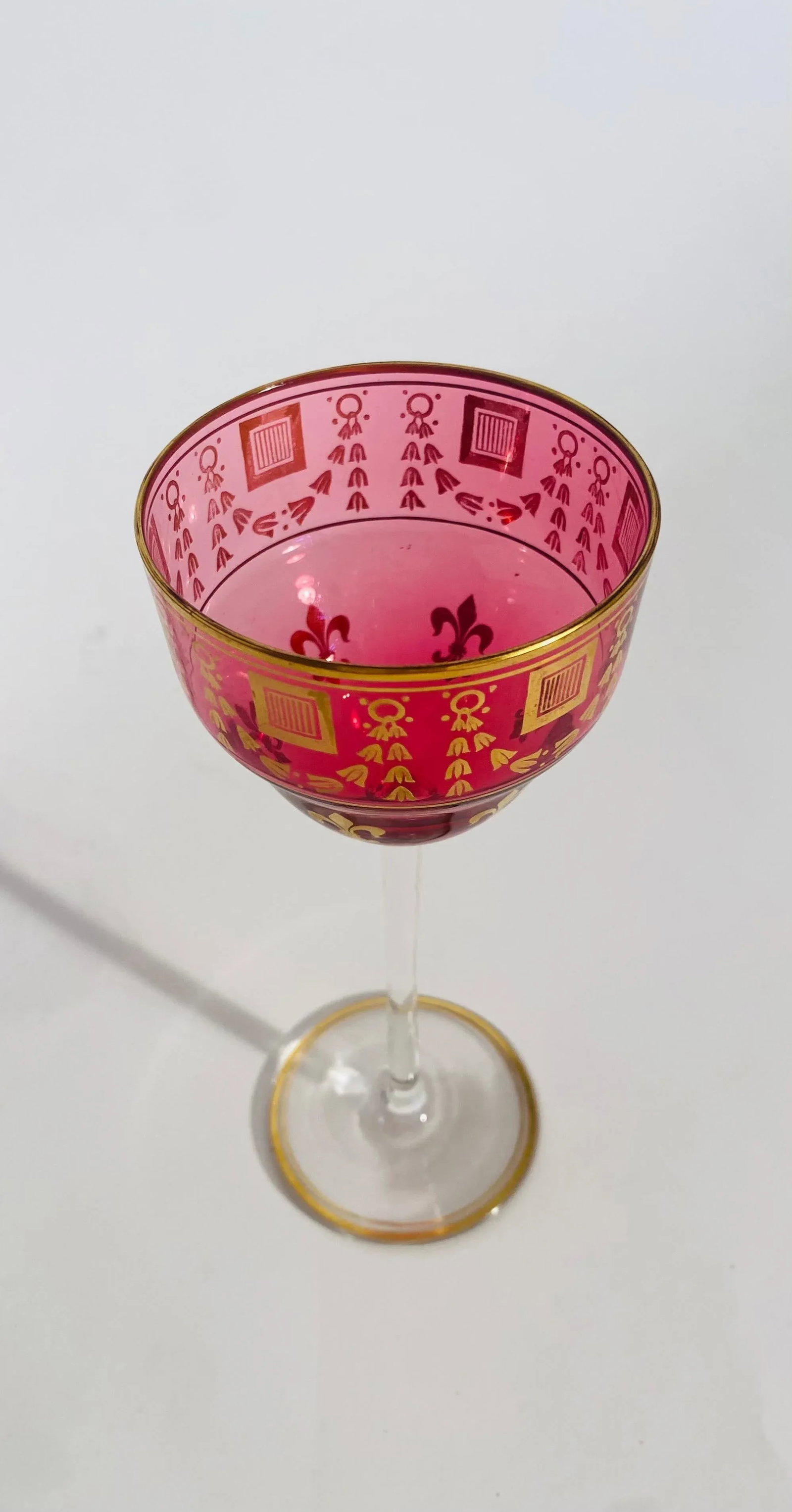 Ruby Gilt Wine Glasses, Antique French Circa 1900. Fleur de Lis - Set of 10 - 5
