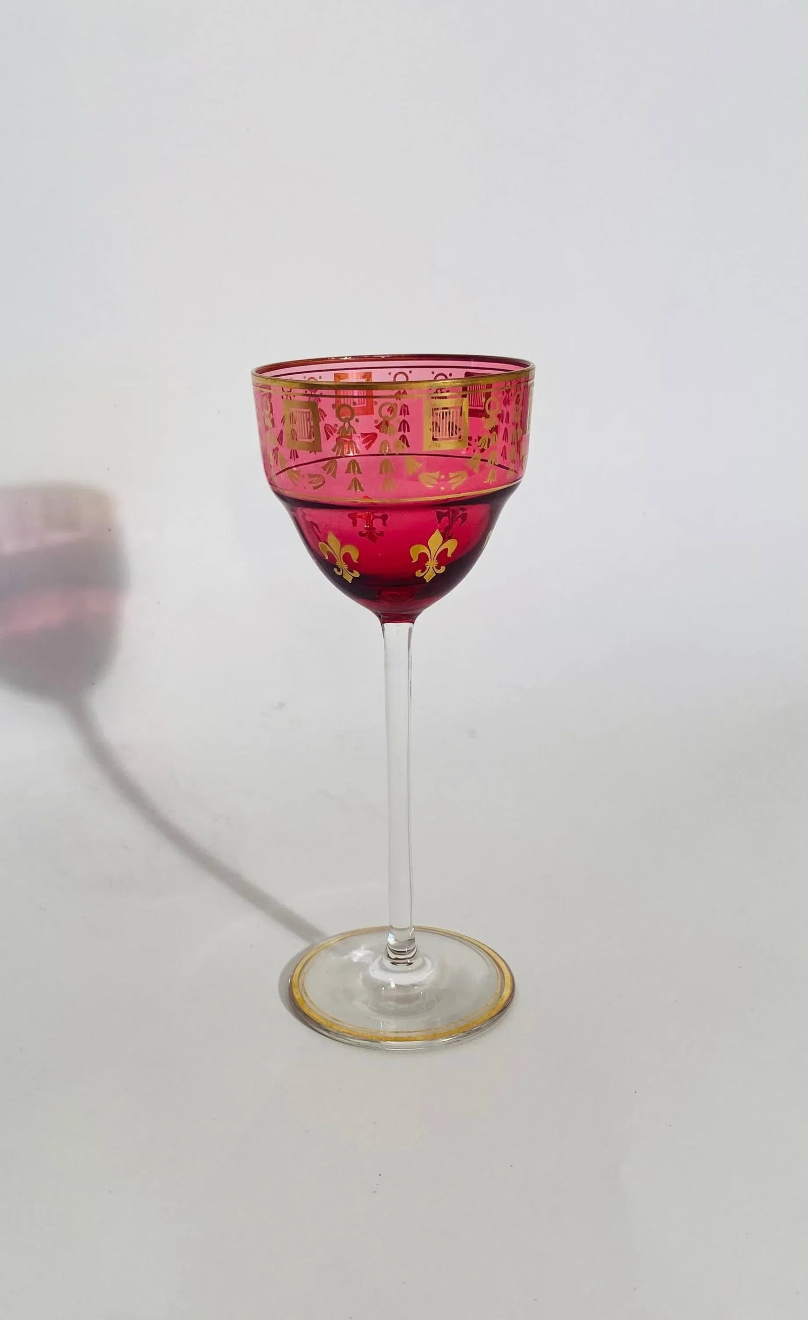 Ruby Gilt Wine Glasses, Antique French Circa 1900. Fleur de Lis - Set of 10 - 8