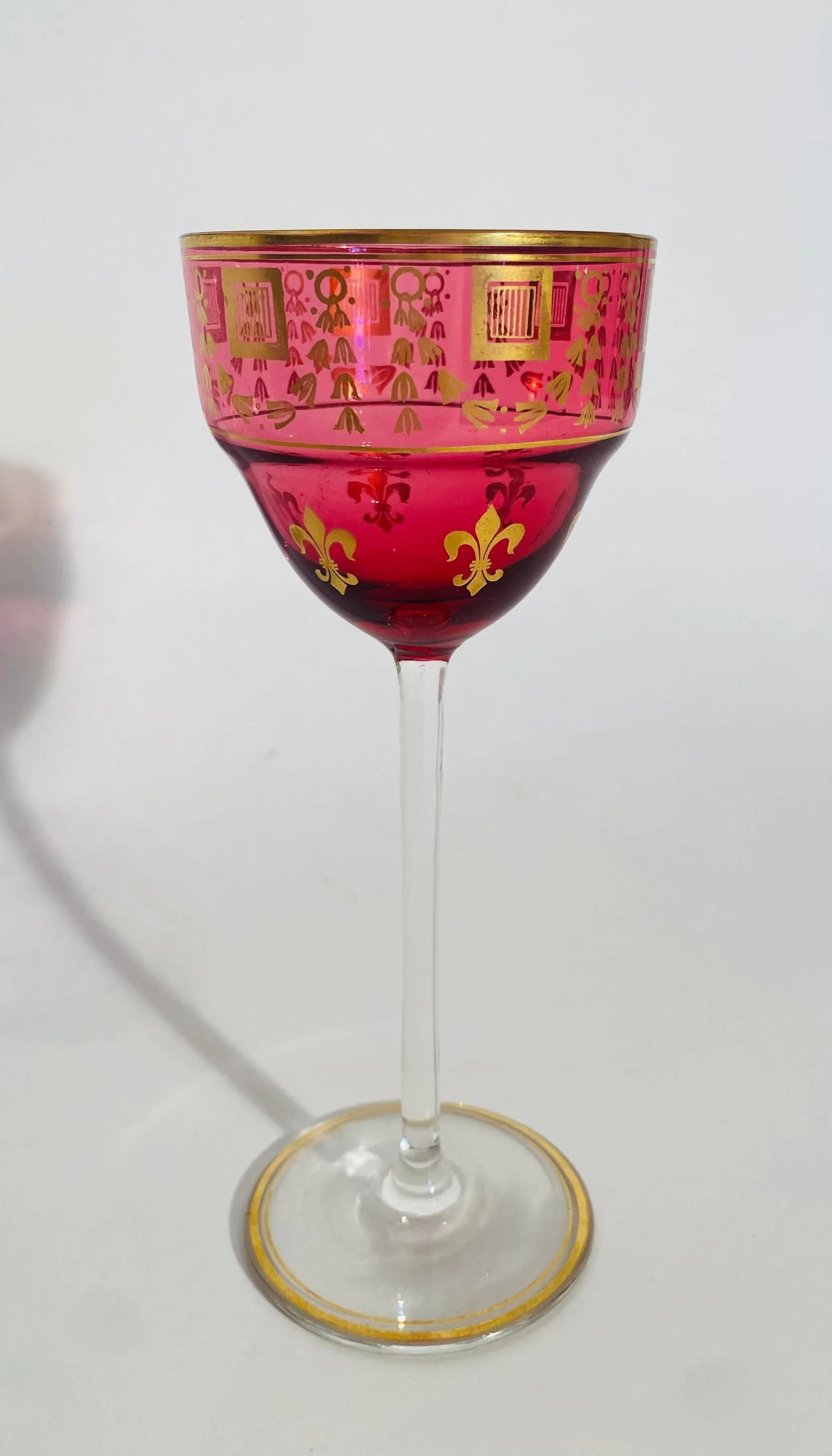 Ruby Gilt Wine Glasses, Antique French Circa 1900. Fleur de Lis - Set of 10 - 9