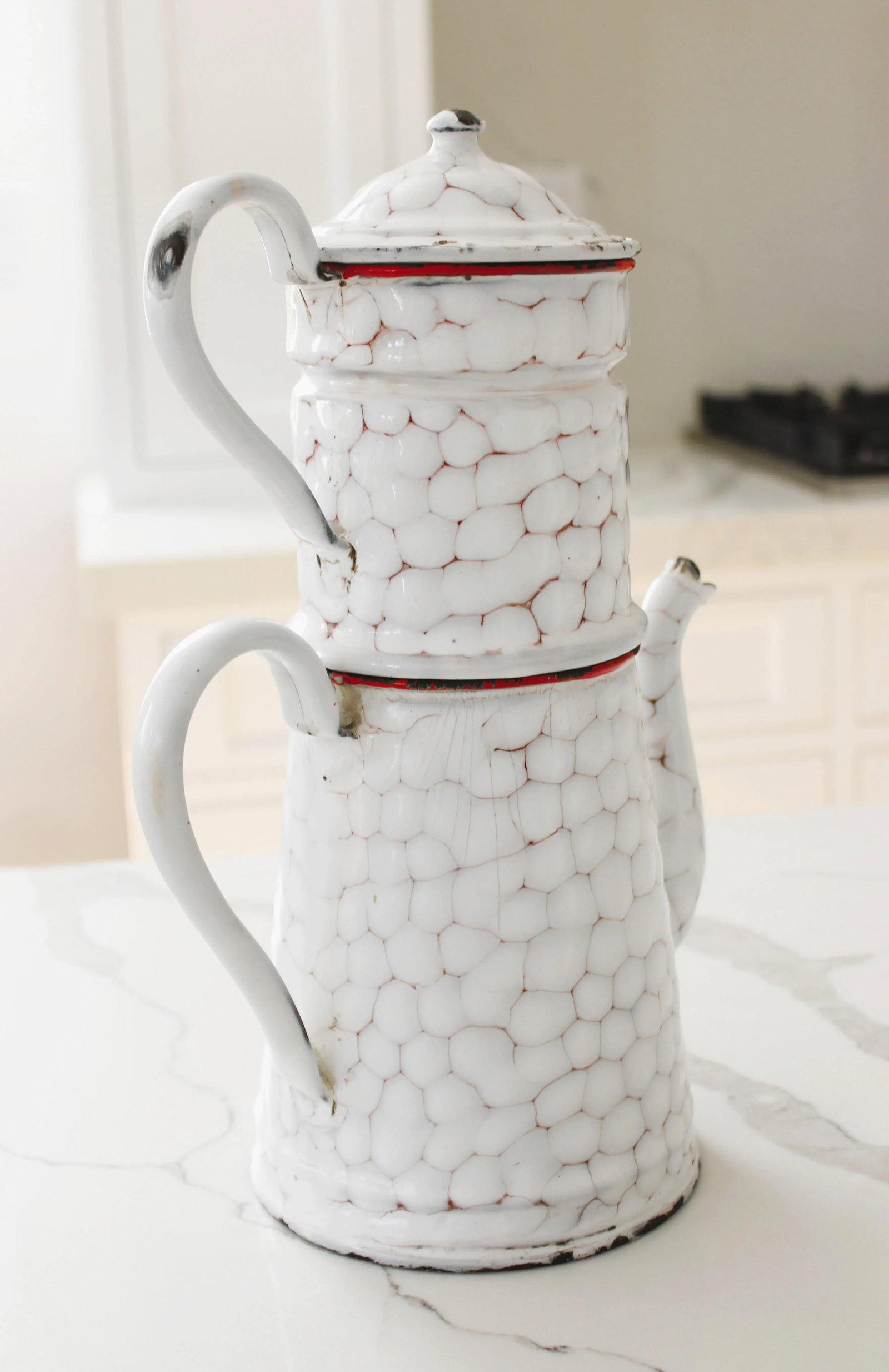 1920's Lrg. French Enamelware Coffee Pot, Made in France - 3