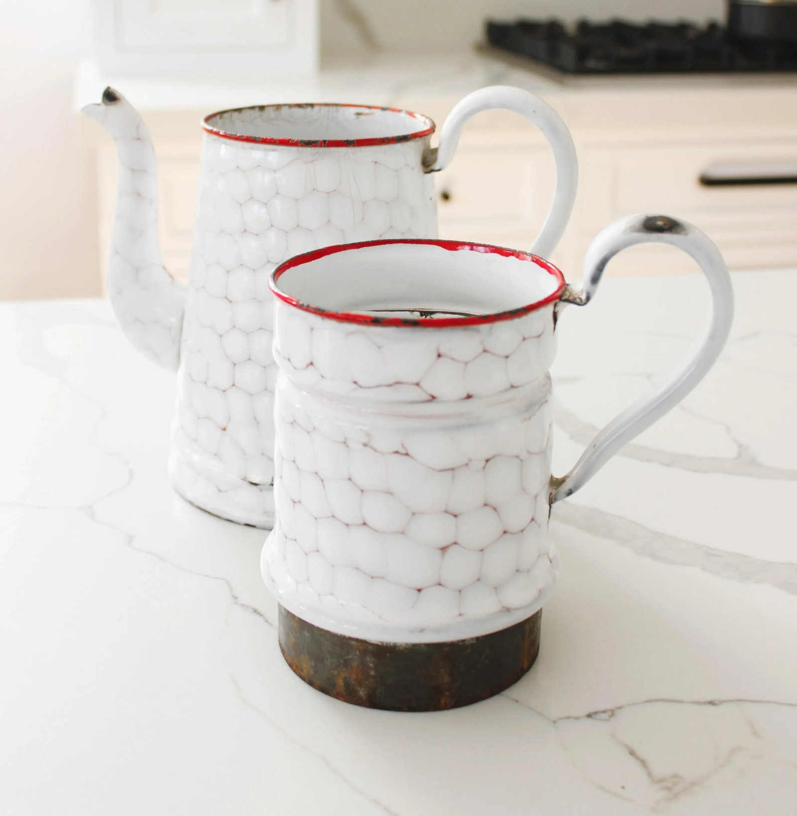 1920's Lrg. French Enamelware Coffee Pot, Made in France - 5