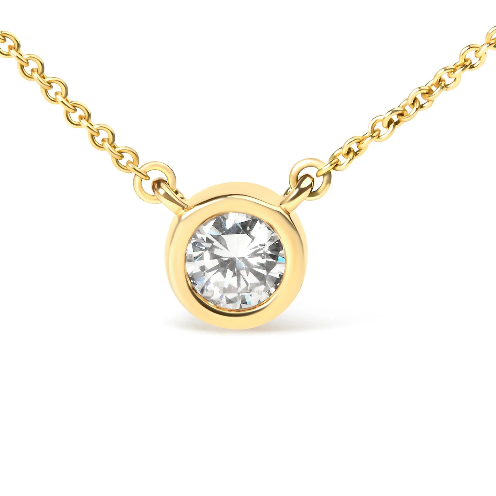 14K Yellow Gold 1/3 Cttw Lab Grown Diamond Modern Bezel-Set Solitaire 16"-18" Pendant Necklace (F-G - 2