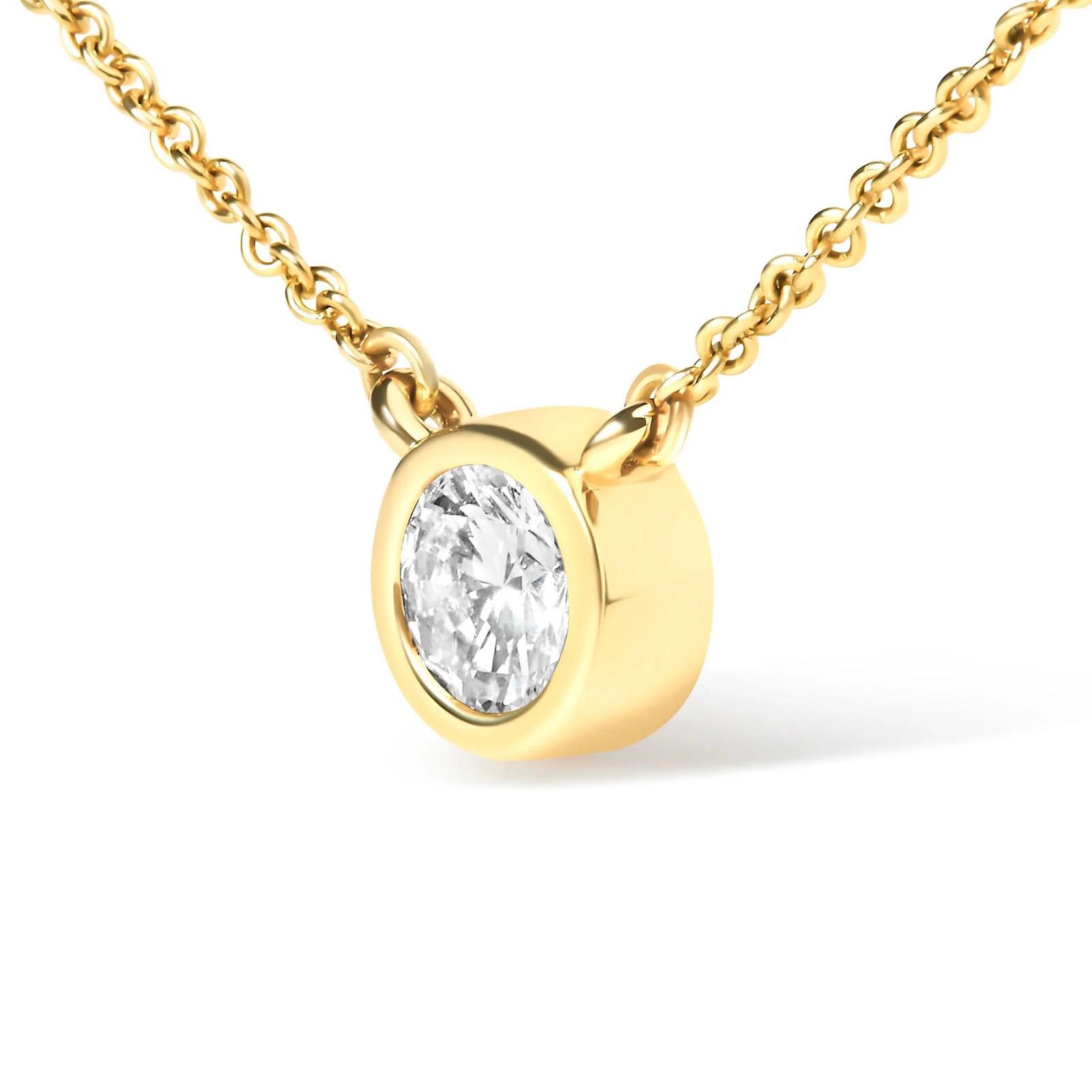14K Yellow Gold 1/3 Cttw Lab Grown Diamond Modern Bezel-Set Solitaire 16"-18" Pendant Necklace (F-G - 3
