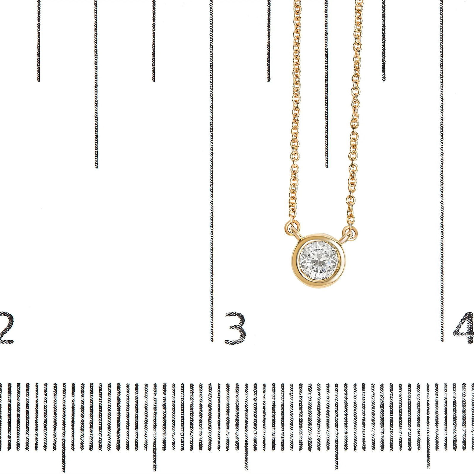 14K Yellow Gold 1/3 Cttw Lab Grown Diamond Modern Bezel-Set Solitaire 16"-18" Pendant Necklace (F-G - 7