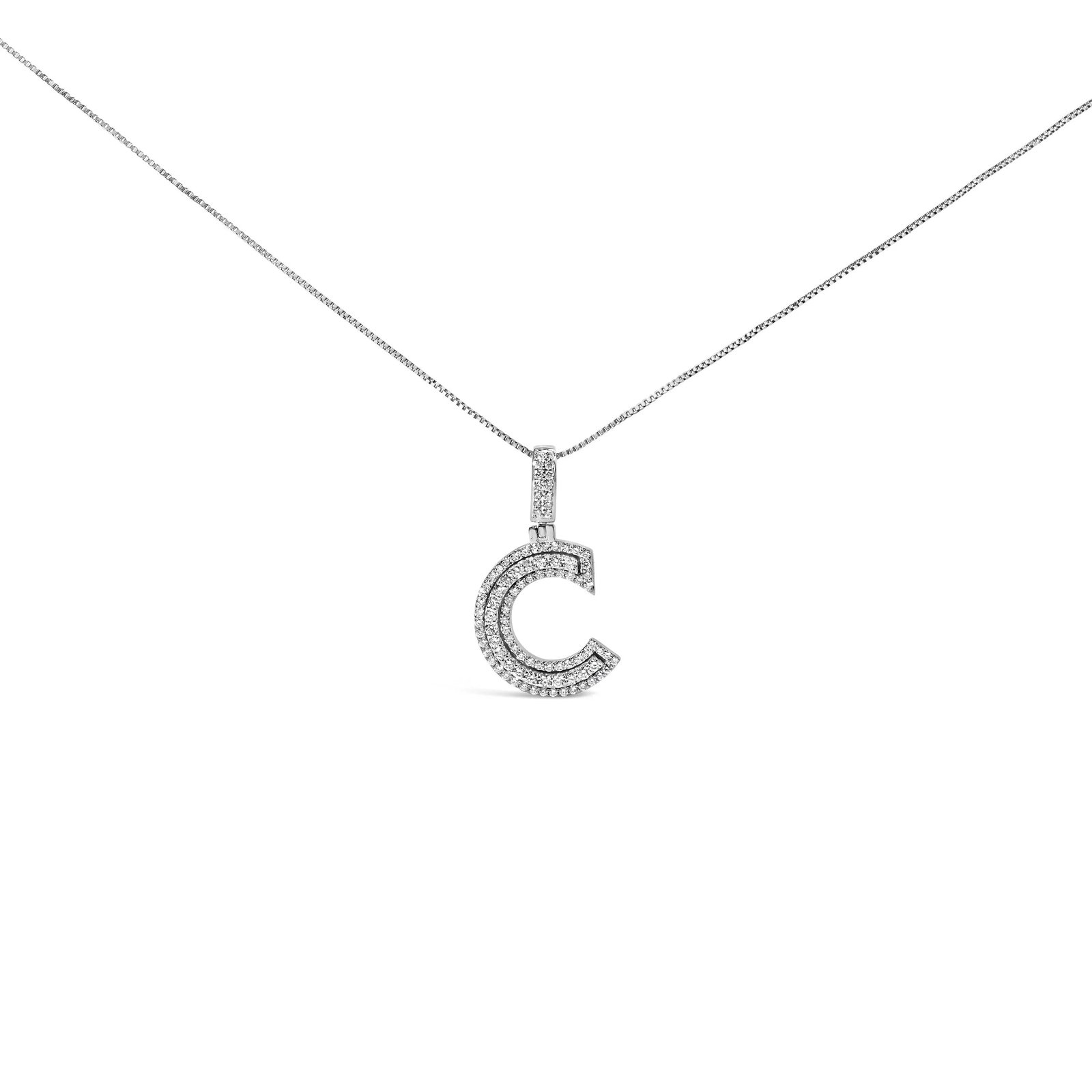 .925 Sterling Silver 4/5 Cttw Round Lab-Grown Diamond "C" Pendant Necklace - 18" (F-G Color, VS2-SI1: Imbued with modern elegance and radiant charm, this pendant necklace captivates at first glance. Crafted from lustrous .925 sterling silver, the form of the letter "C" is meticulously outlined with
