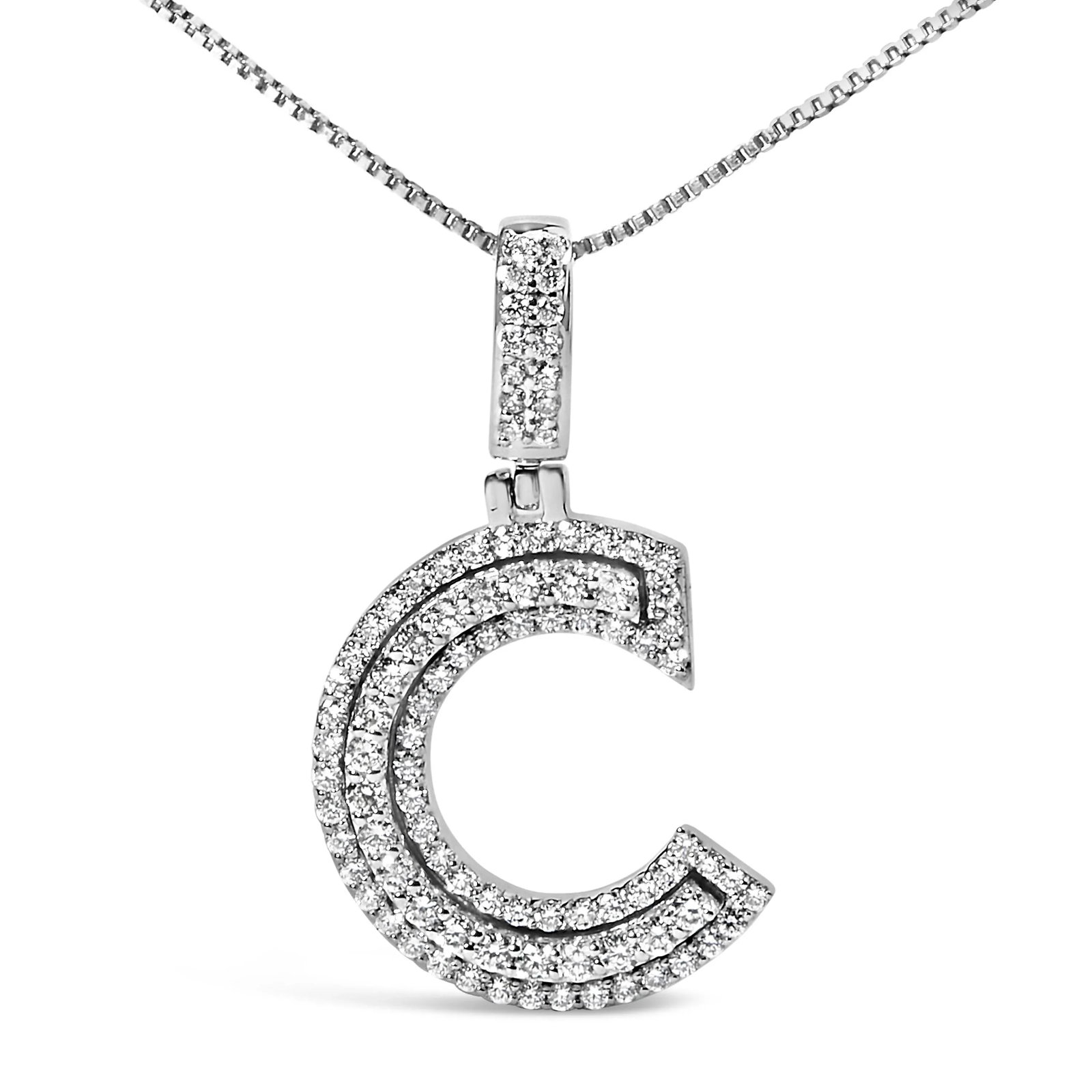 .925 Sterling Silver 4/5 Cttw Round Lab-Grown Diamond "C" Pendant Necklace - 18" (F-G Color, VS2-SI1 - 2