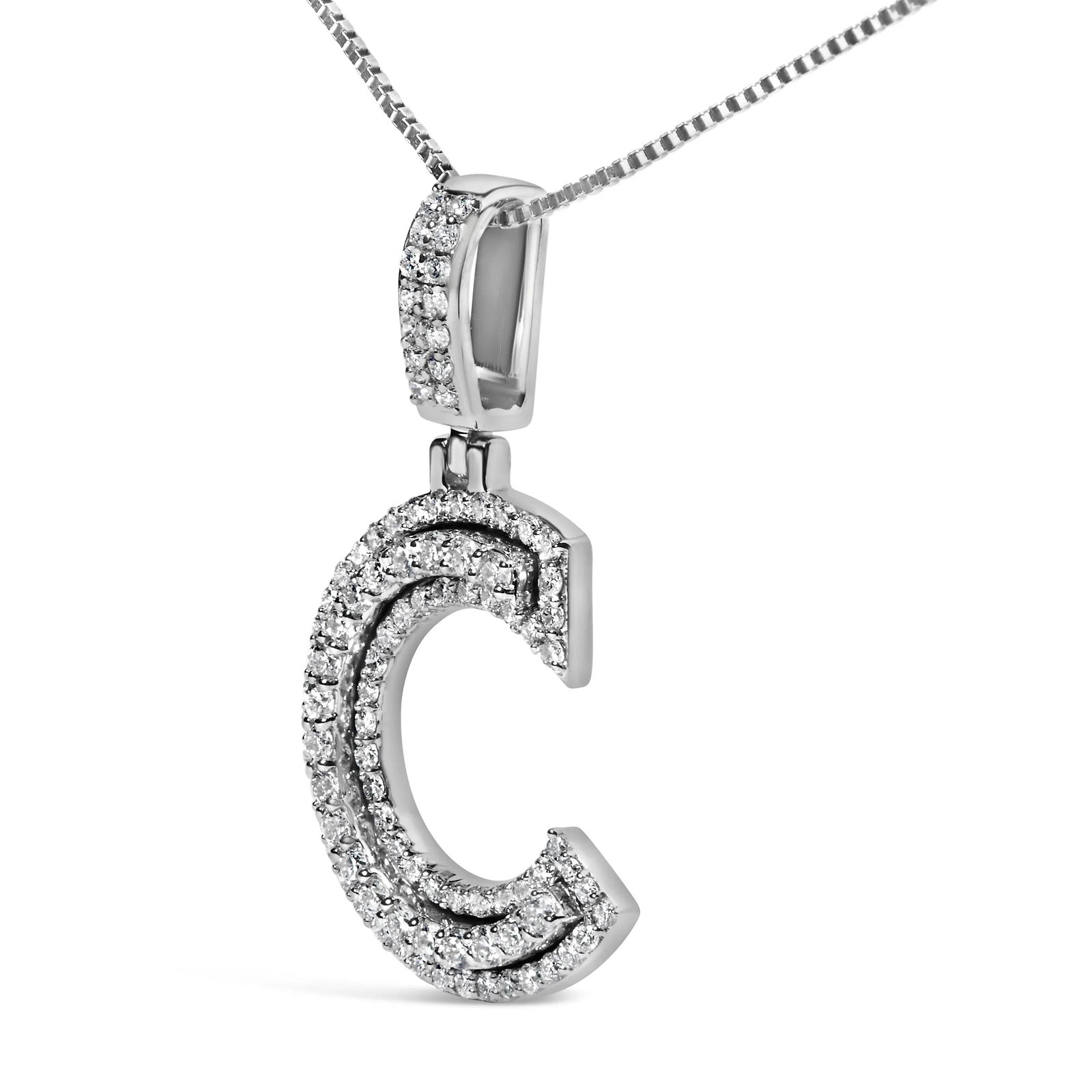 .925 Sterling Silver 4/5 Cttw Round Lab-Grown Diamond "C" Pendant Necklace - 18" (F-G Color, VS2-SI1 - 3