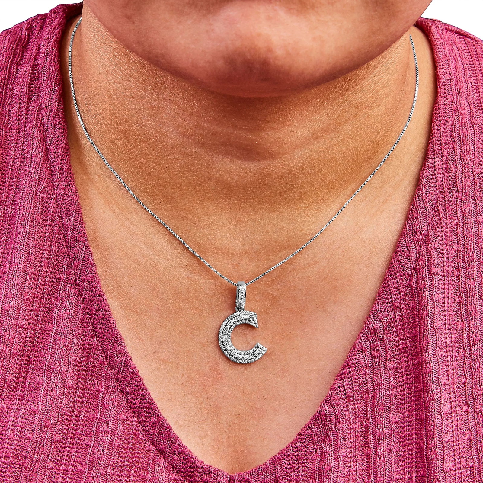 .925 Sterling Silver 4/5 Cttw Round Lab-Grown Diamond "C" Pendant Necklace - 18" (F-G Color, VS2-SI1 - 4