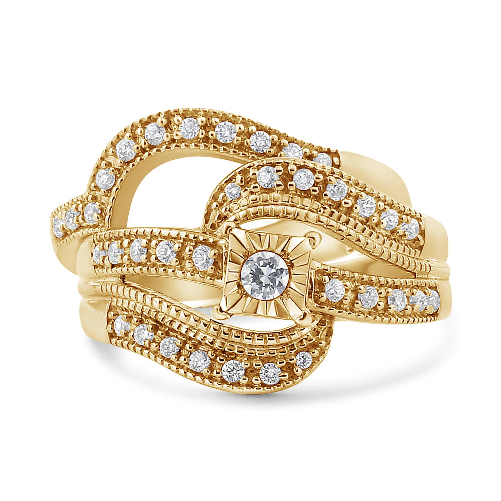 14K Yellow Gold Plated .925 Sterling Silver 1/3 Cttw Round Diamond Crisscross Engagement Ring Bridal - 2