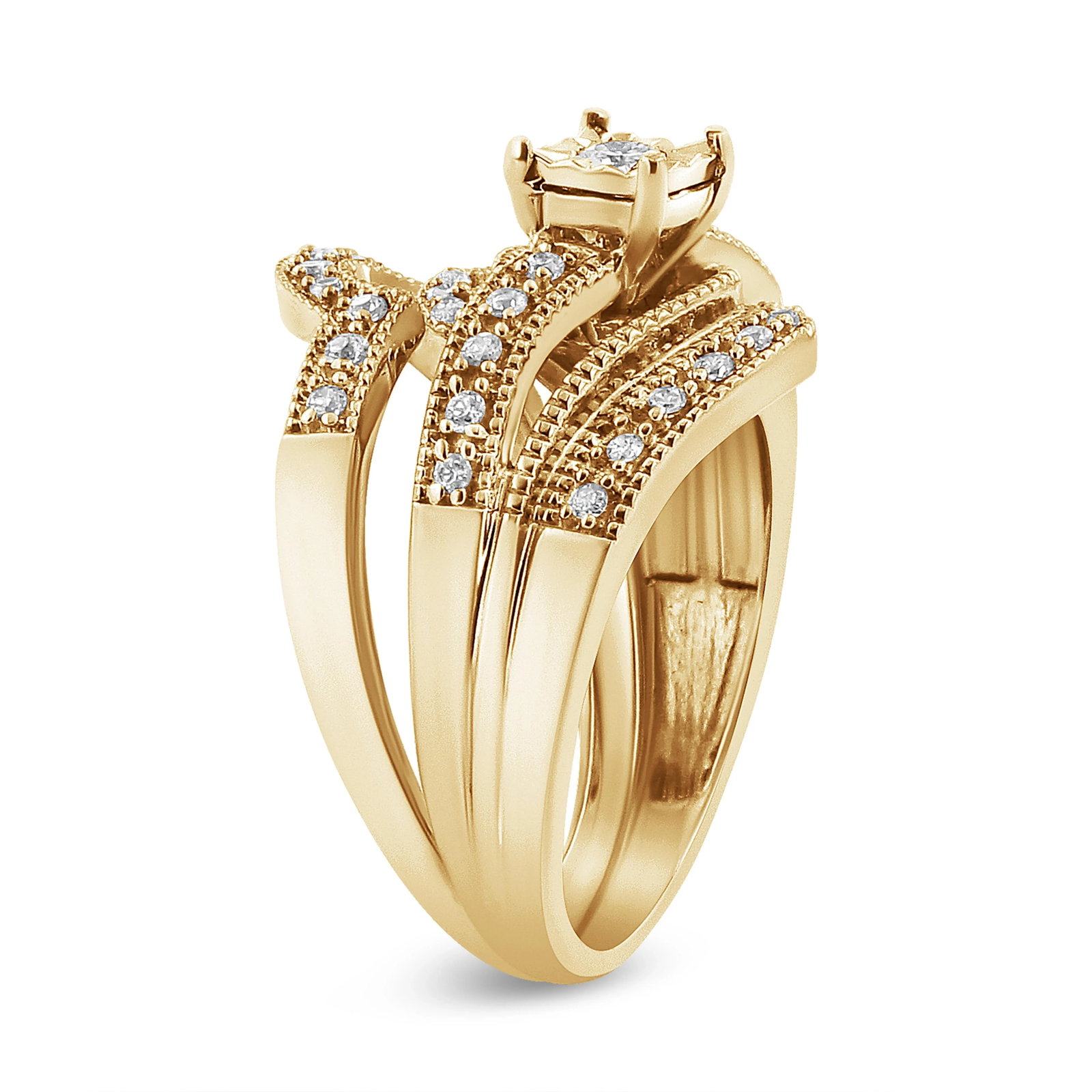 14K Yellow Gold Plated .925 Sterling Silver 1/3 Cttw Round Diamond Crisscross Engagement Ring Bridal - 3