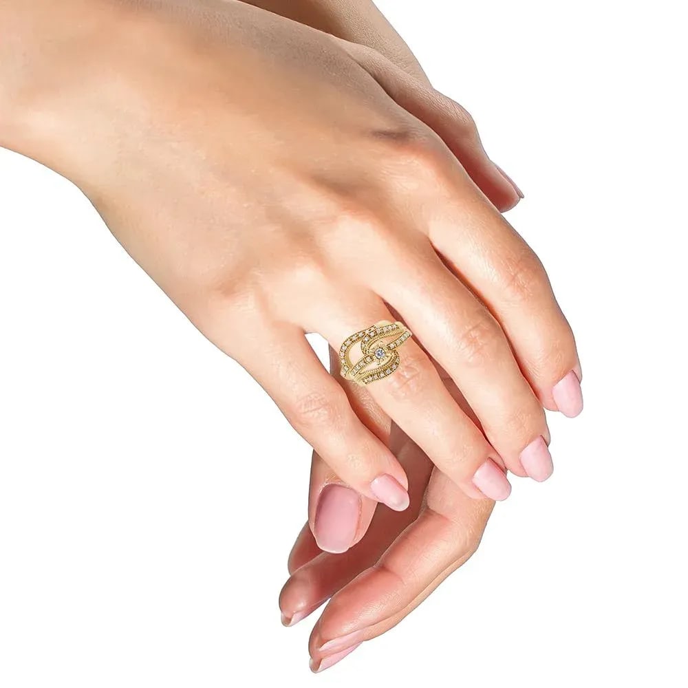 14K Yellow Gold Plated .925 Sterling Silver 1/3 Cttw Round Diamond Crisscross Engagement Ring Bridal - 4