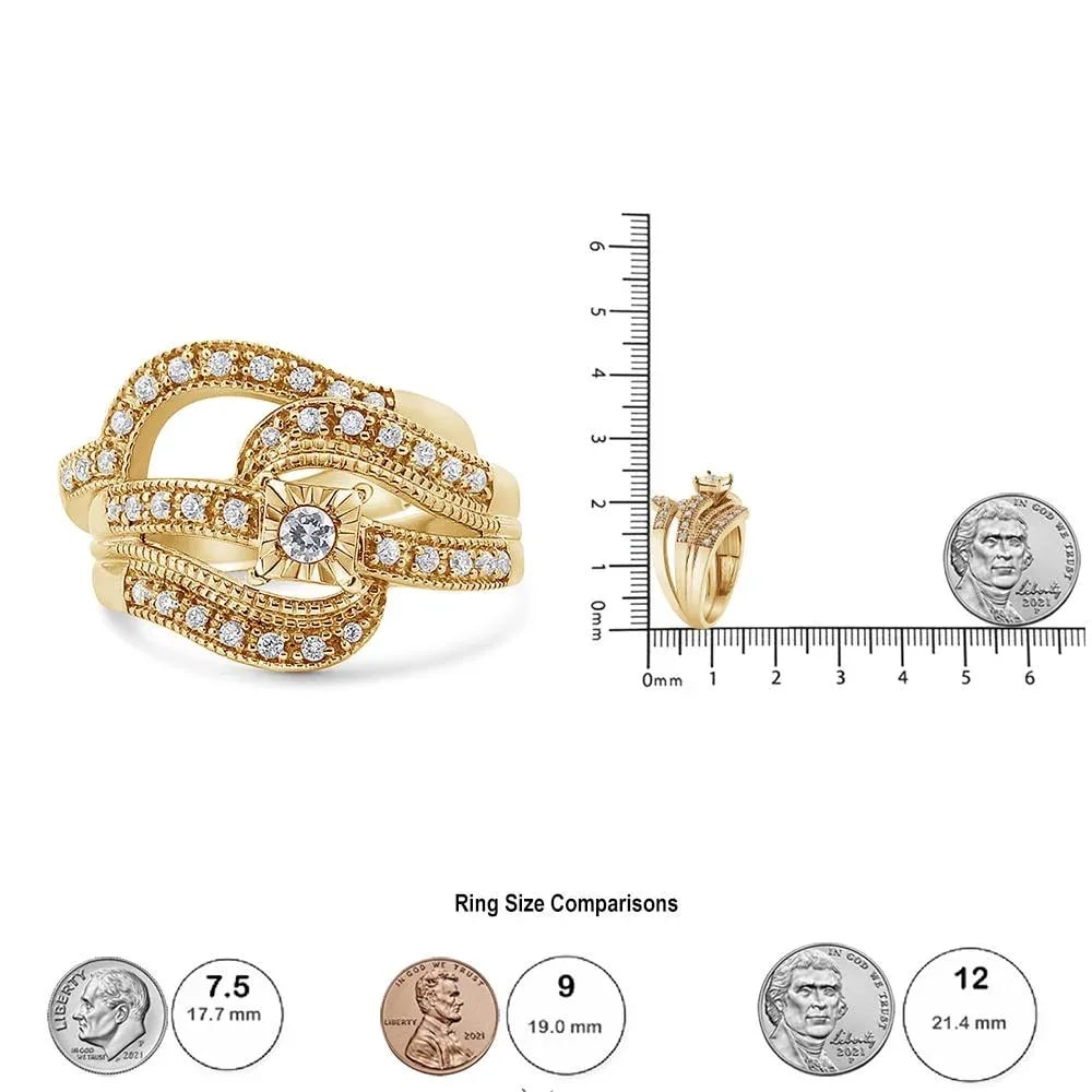14K Yellow Gold Plated .925 Sterling Silver 1/3 Cttw Round Diamond Crisscross Engagement Ring Bridal - 5