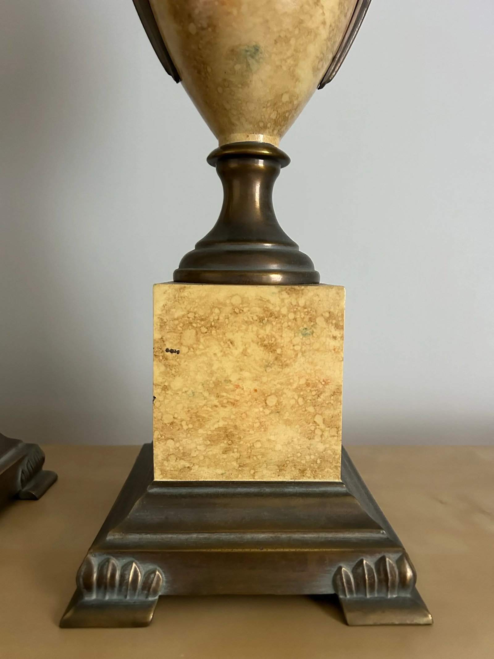 Pair of Italian Neoclassical Urn Style Table Lamps Bronze Harpies on Faux Marble - 5