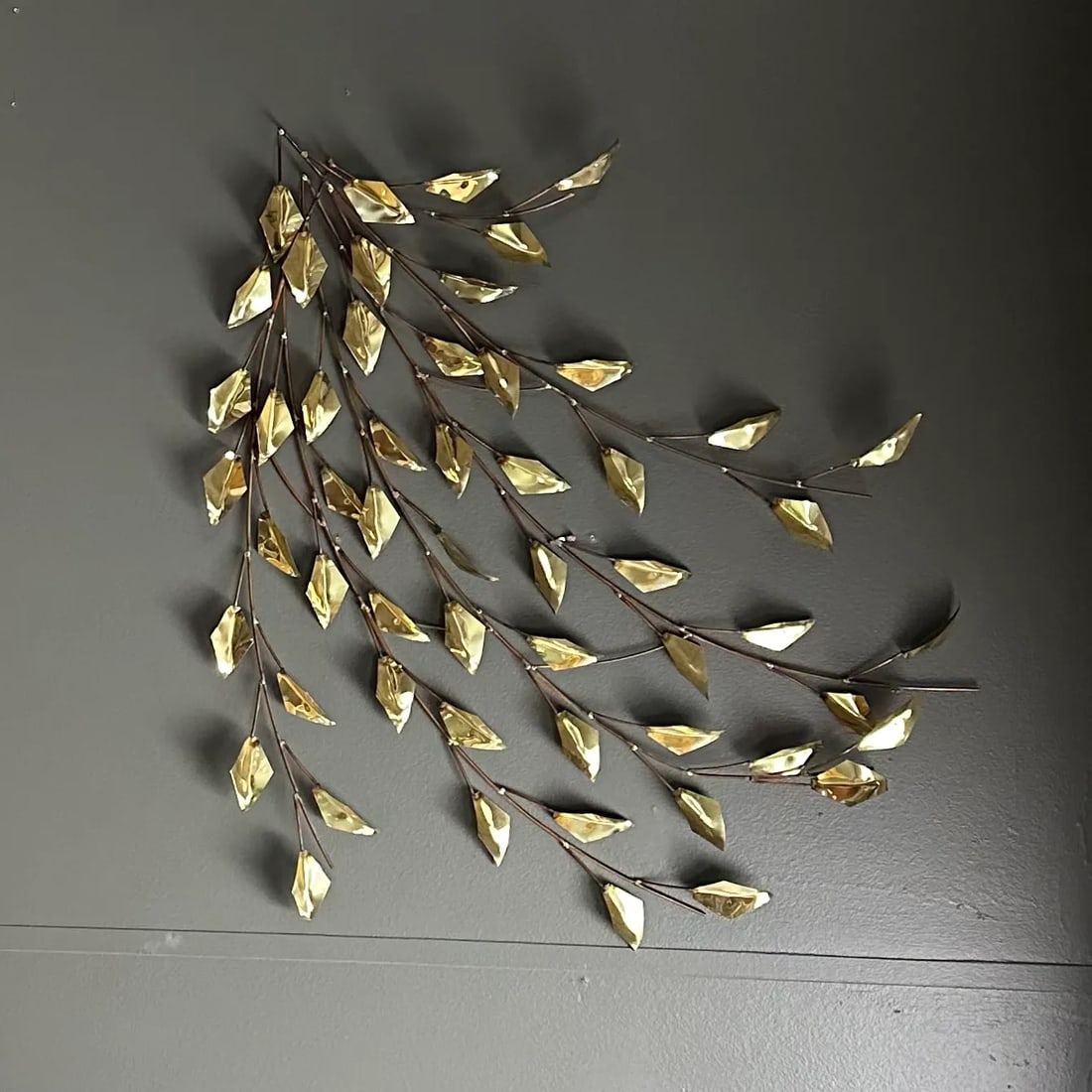 Mid-Century Jere Style Brass and Copper Leaves Branch Large Wall Sculpture 31 X 36 - 2