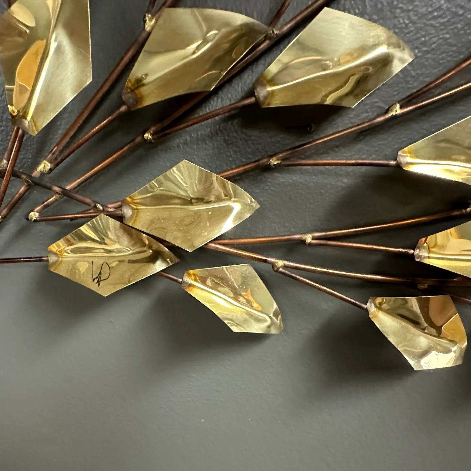 Mid-Century Jere Style Brass and Copper Leaves Branch Large Wall Sculpture 31 X 36 - 3