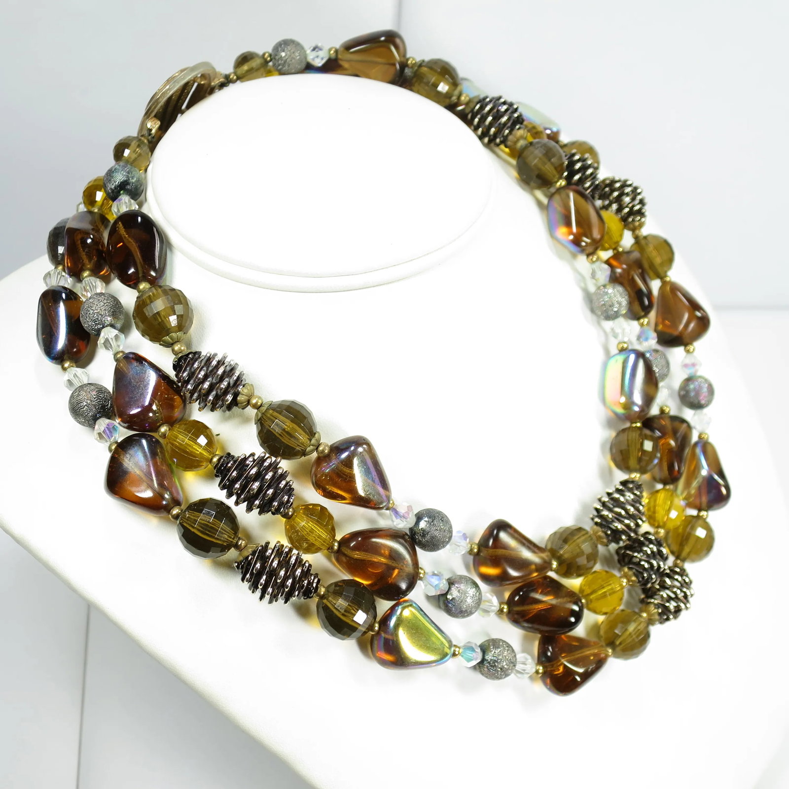 Vintage 1950s Multi-Strand Amber Art Glass Necklace Set - 3 Pieces - 2