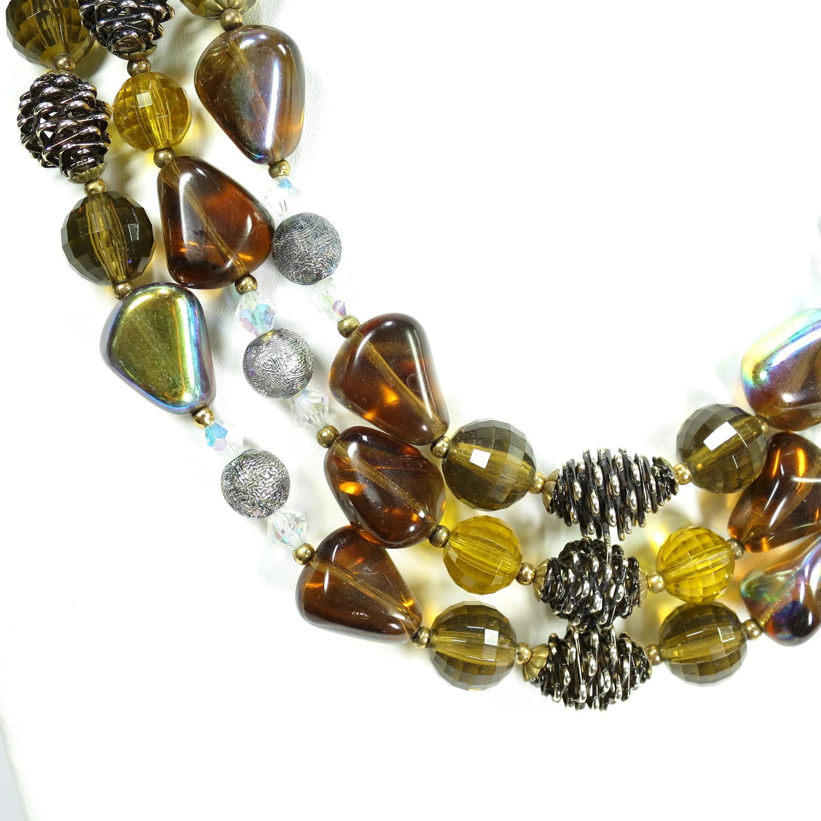 Vintage 1950s Multi-Strand Amber Art Glass Necklace Set - 3 Pieces - 3