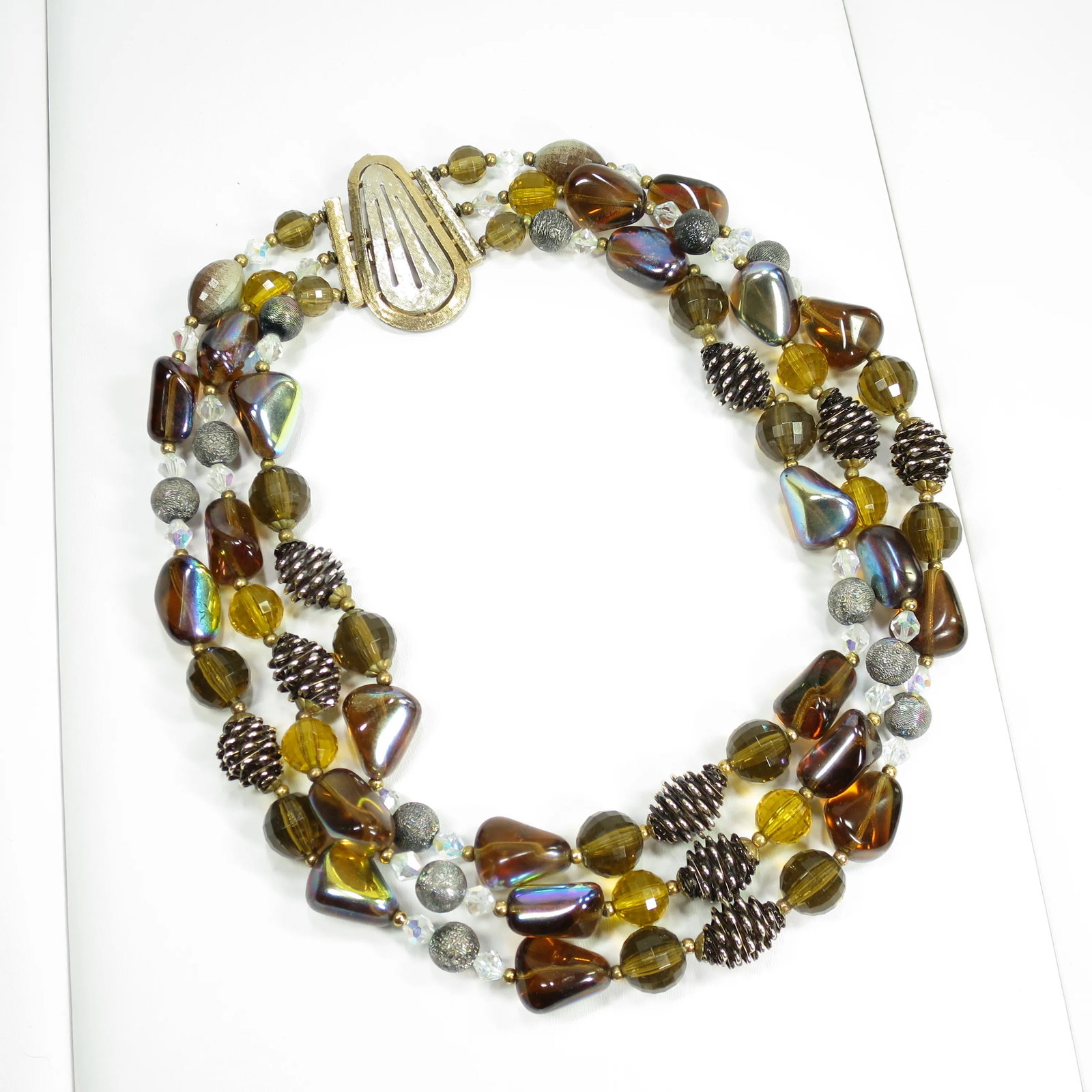Vintage 1950s Multi-Strand Amber Art Glass Necklace Set - 3 Pieces - 4