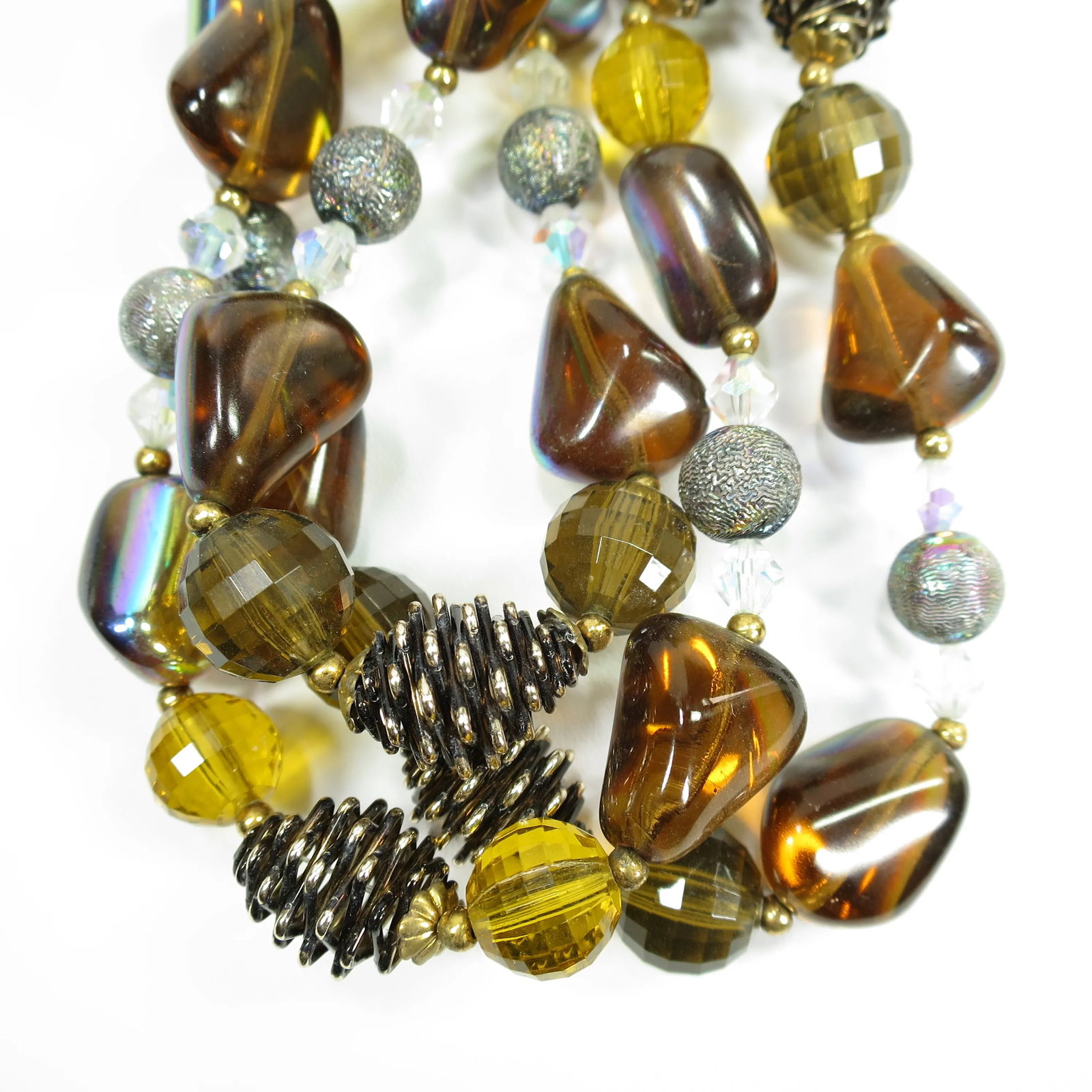 Vintage 1950s Multi-Strand Amber Art Glass Necklace Set - 3 Pieces - 5