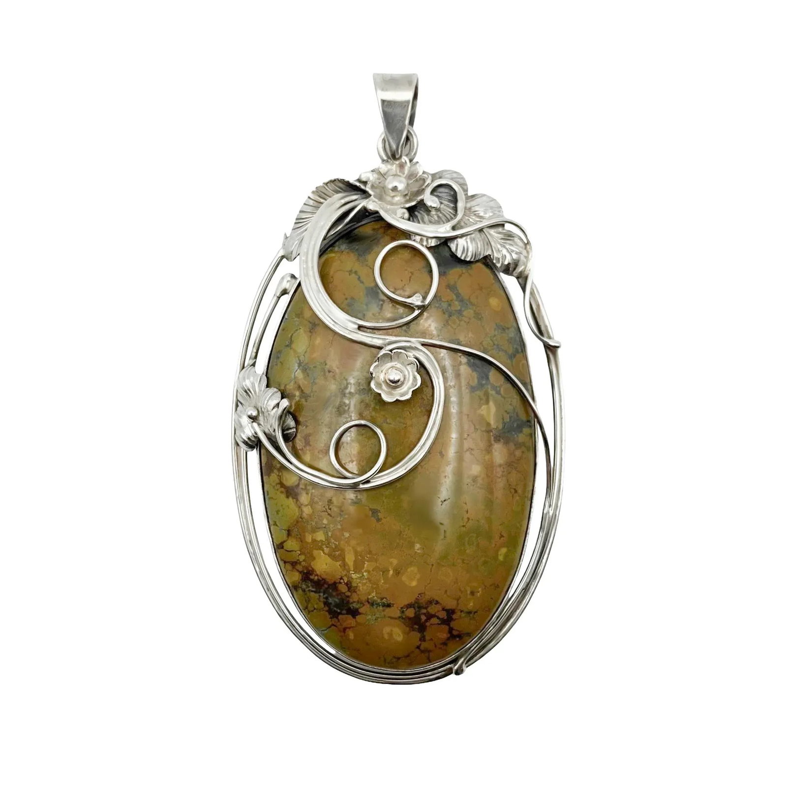 Vintage Spiderweb Turquoise Set in Sterling Silver Pendant - 2