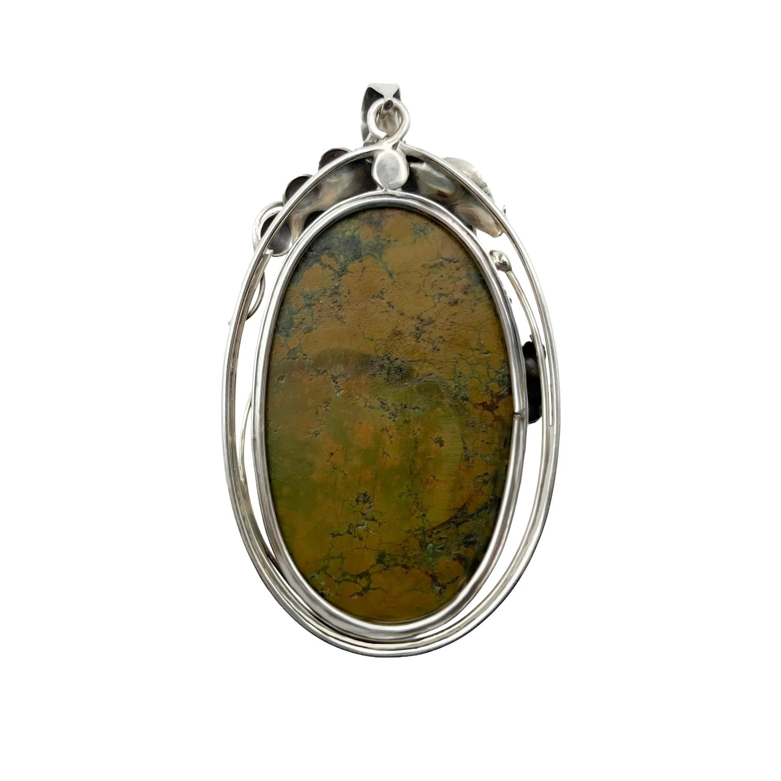 Vintage Spiderweb Turquoise Set in Sterling Silver Pendant - 4