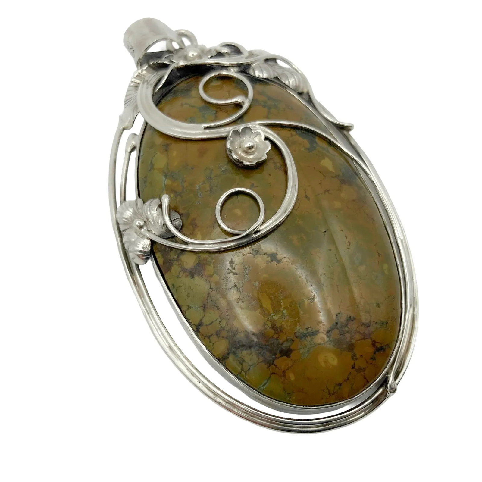 Vintage Spiderweb Turquoise Set in Sterling Silver Pendant - 5