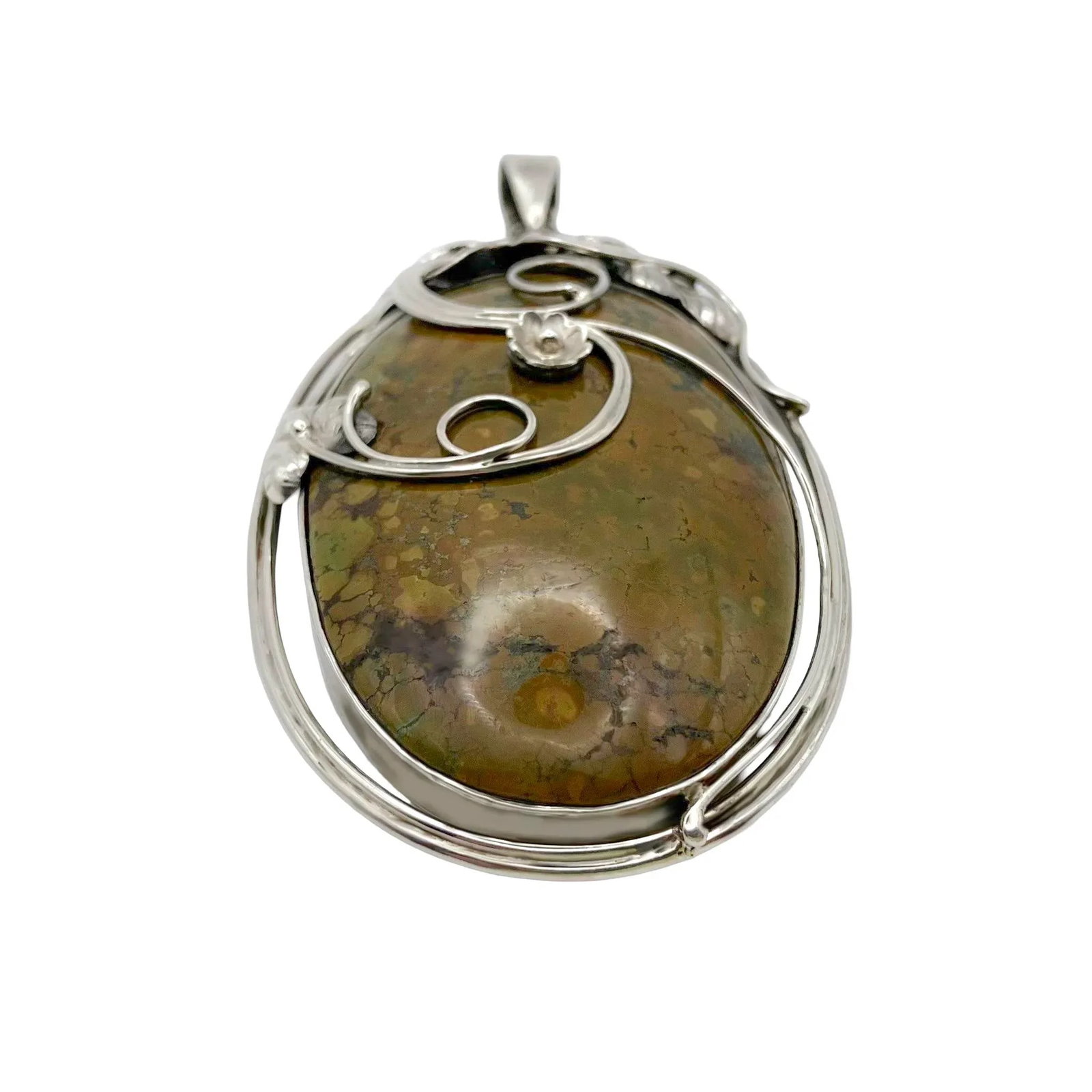 Vintage Spiderweb Turquoise Set in Sterling Silver Pendant - 6