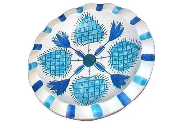 Vintage Austrian Hand-Painted Turquoise Blue Ceramic Bowl - 2