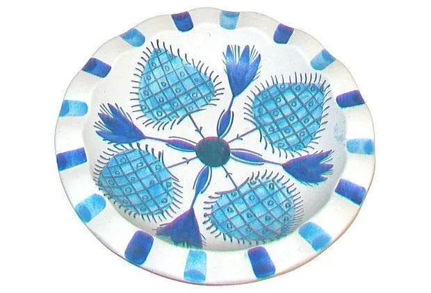 Vintage Austrian Hand-Painted Turquoise Blue Ceramic Bowl - 4