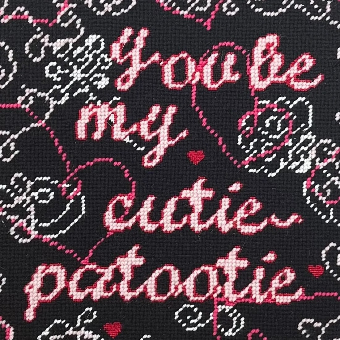 Hand-Embroidered "You Be My Cutie-Patootie" One of a Kind Needlepoint Pillow - 4