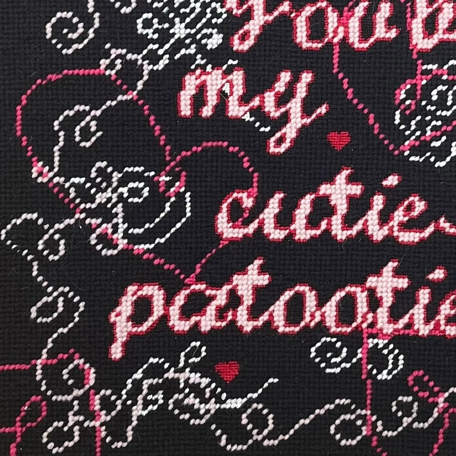 Hand-Embroidered "You Be My Cutie-Patootie" One of a Kind Needlepoint Pillow - 6