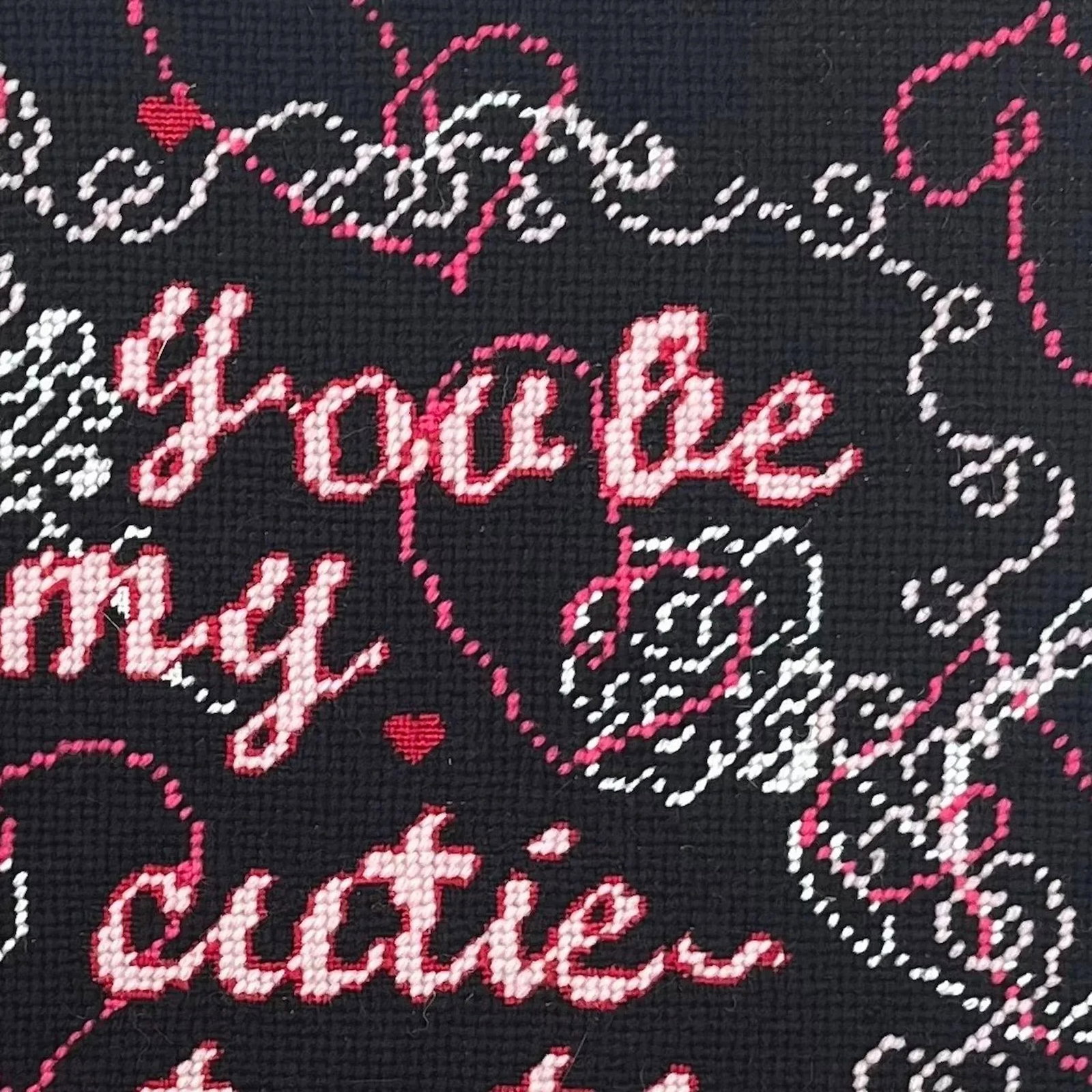Hand-Embroidered "You Be My Cutie-Patootie" One of a Kind Needlepoint Pillow - 7