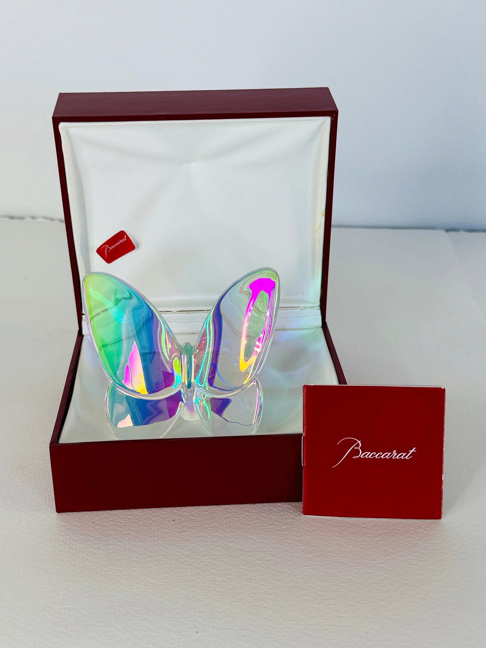 Baccarat Clear Iridescent Lucky Glass Butterfly Figurine With Box - 3