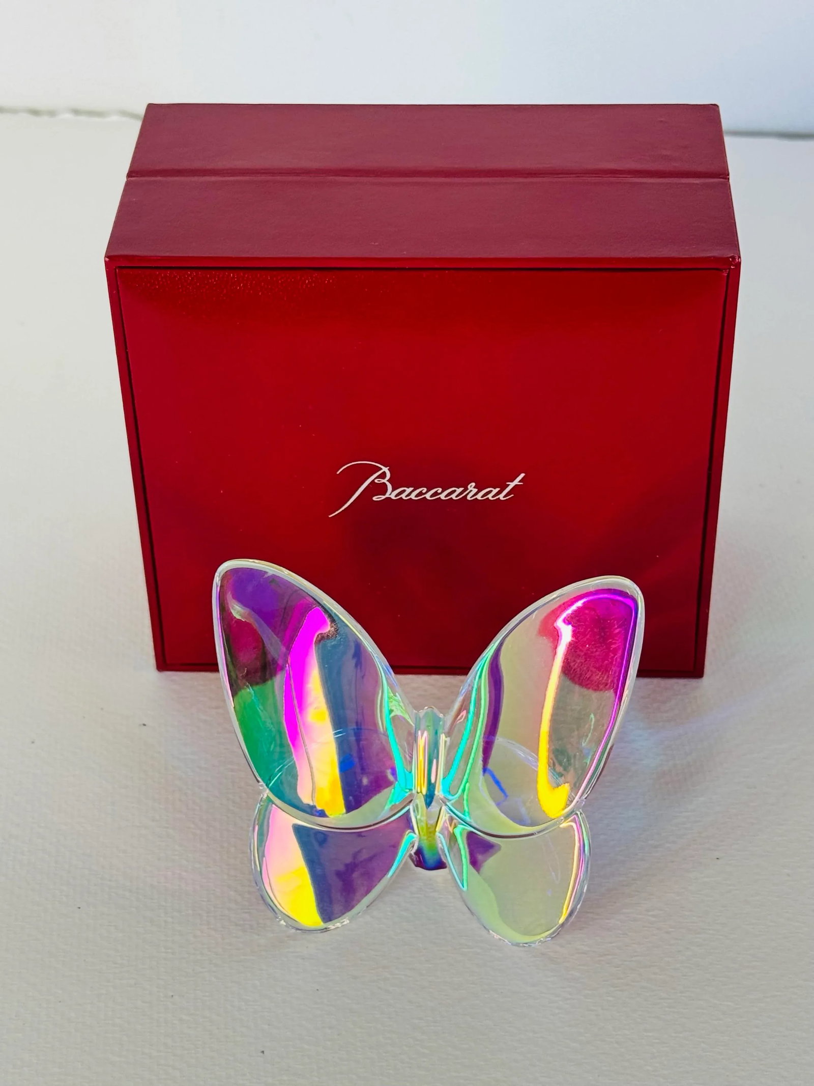 Baccarat Clear Iridescent Lucky Glass Butterfly Figurine With Box - 5