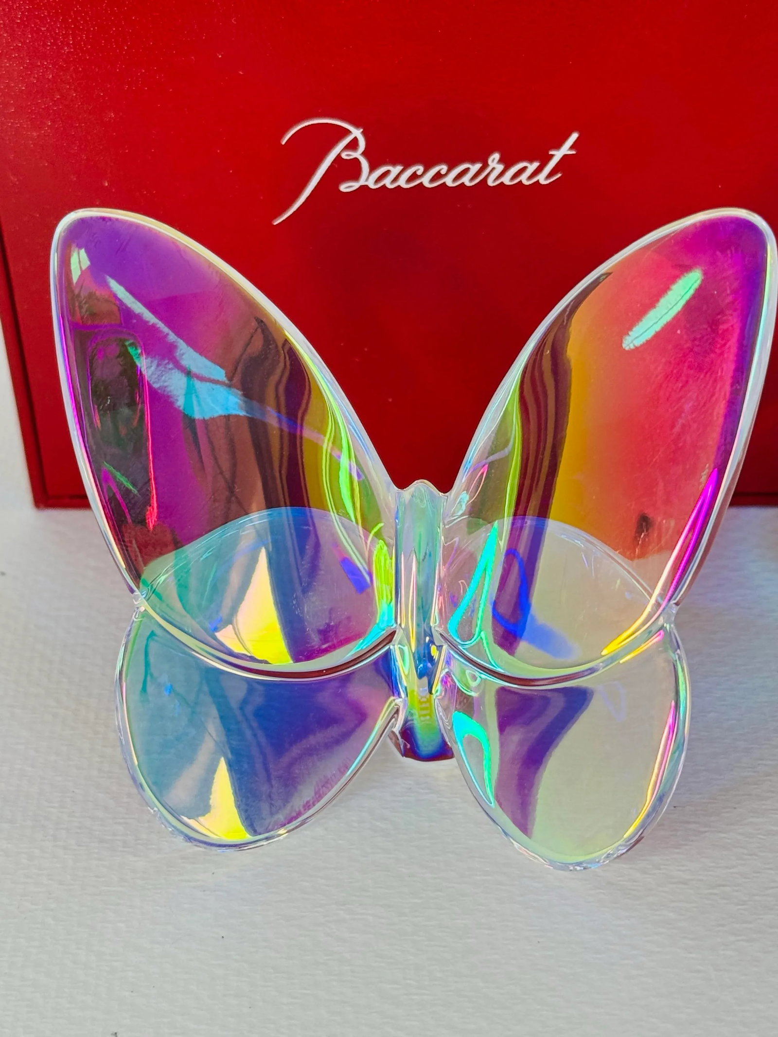 Baccarat Clear Iridescent Lucky Glass Butterfly Figurine With Box - 6