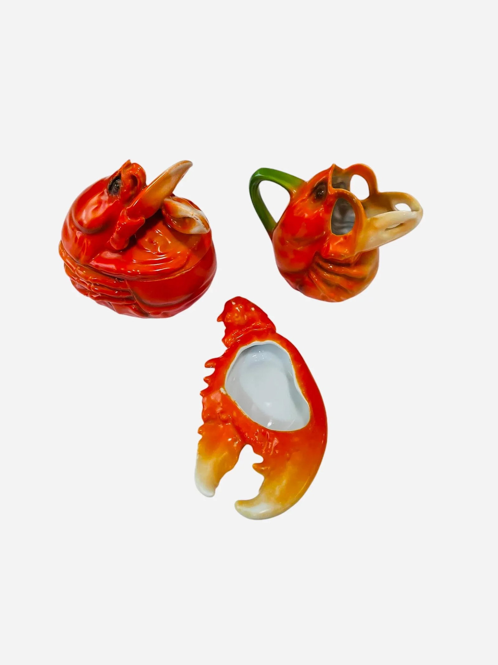Early 20th Century Royal Bayreuth Lobster Sugar, Cream and Spoon Ceramic Dish Set- 3 Pieces - 11