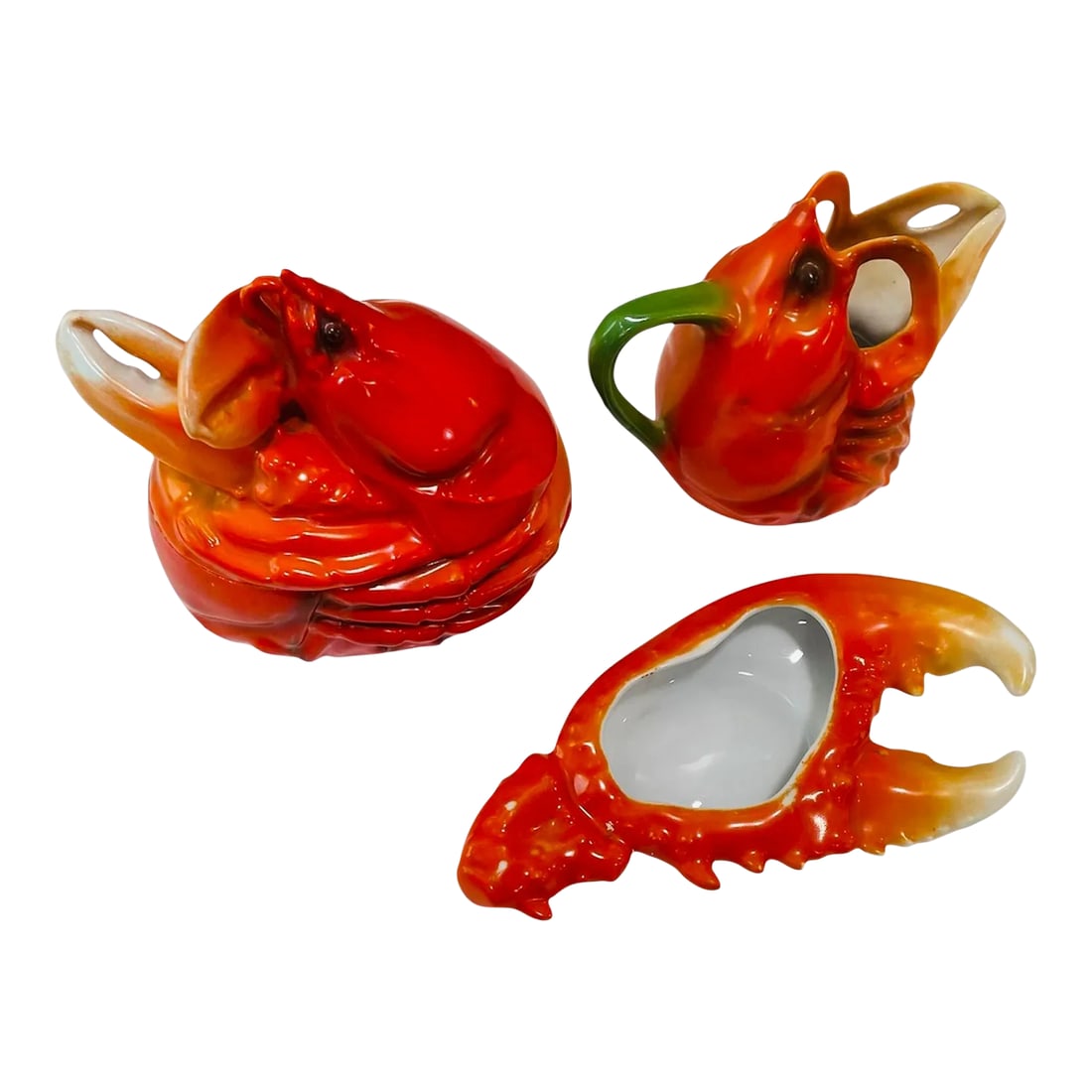 Early 20th Century Royal Bayreuth Lobster Sugar, Cream and Spoon Ceramic Dish Set- 3 Pieces (1 of 12)