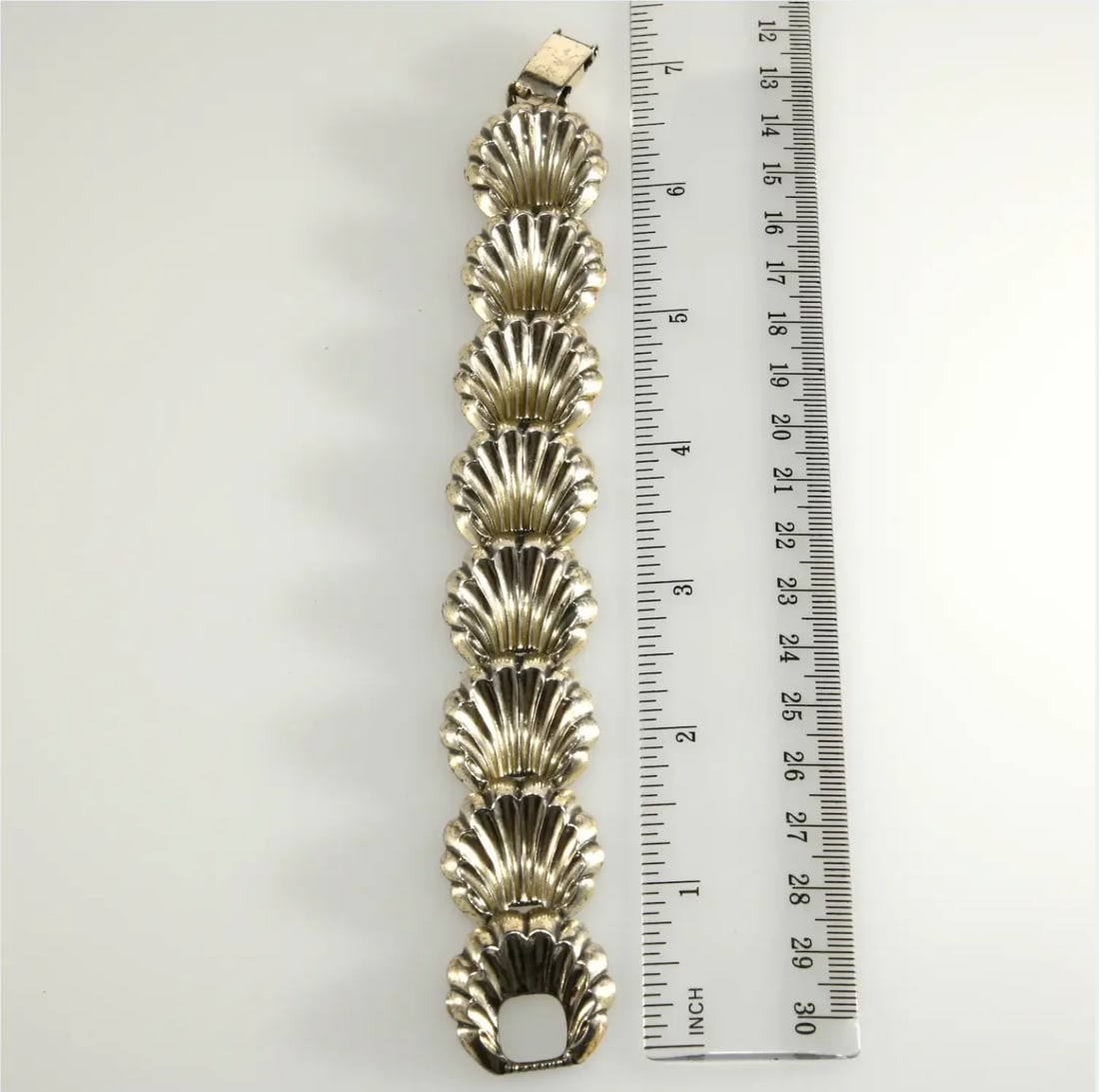 Vintage Napier Bracelet Silver Plated Linked Metal Shells - 3