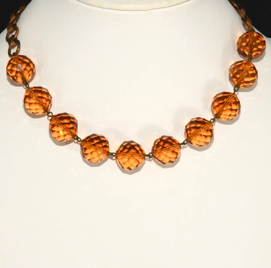 Vintage Regina Fashions Large Amber Glass Beads Necklace - 3