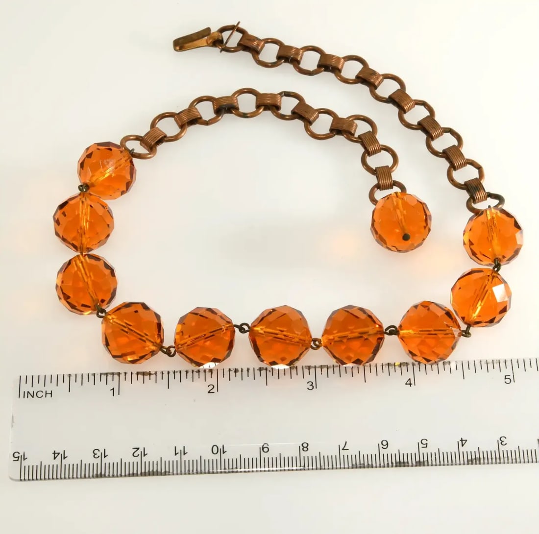Vintage Regina Fashions Large Amber Glass Beads Necklace - 4
