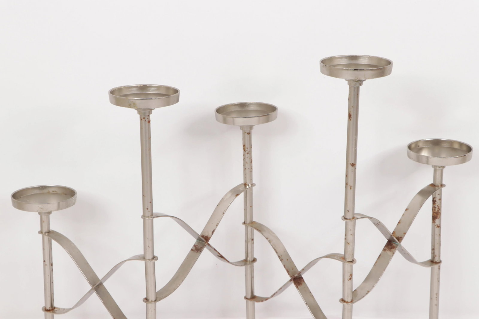 Vintage 1960s Mid-Century Modern Silver Steel 5 Piece Rotating Candle Holder - 2